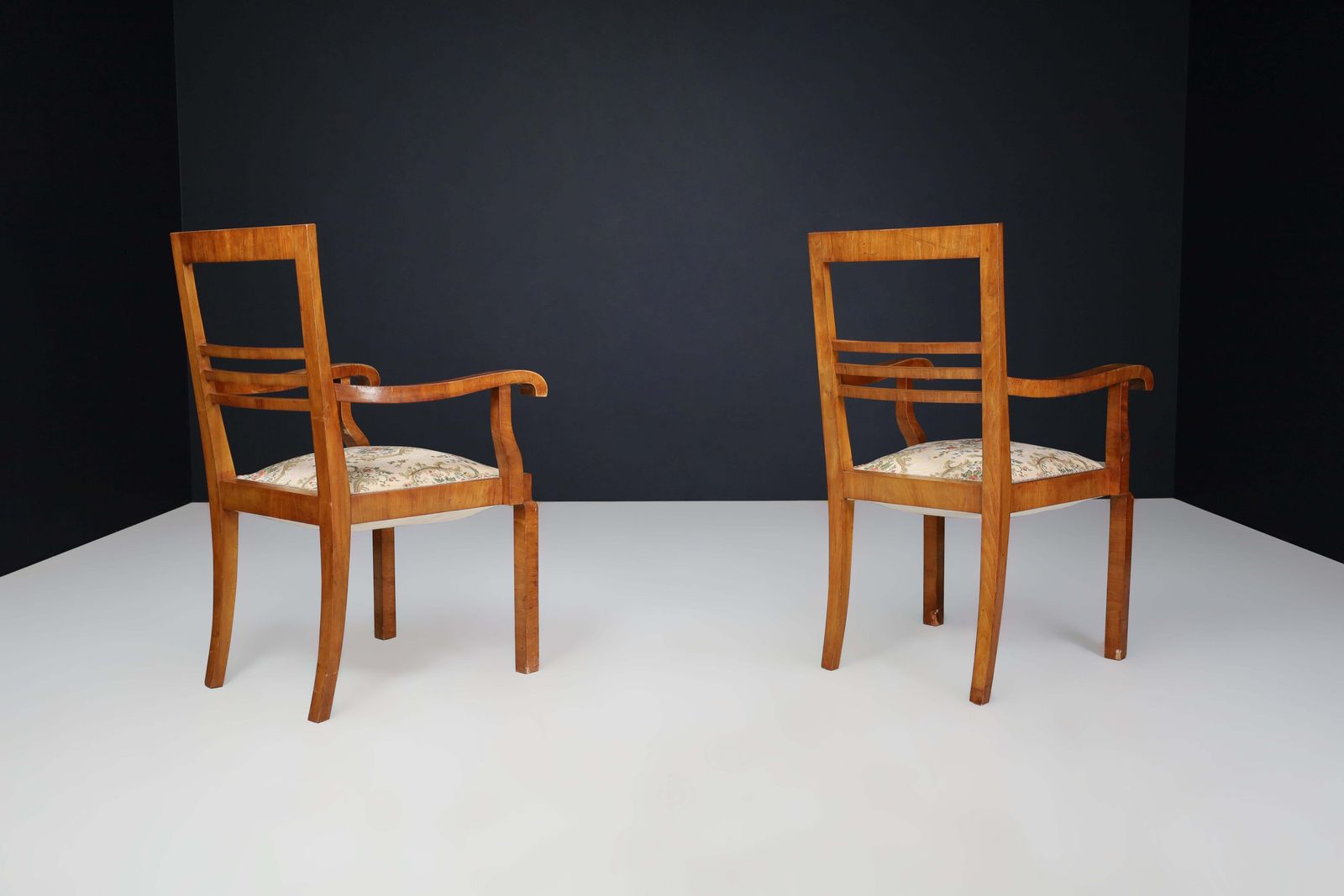 Walnut Art Deco Armchairs Featuring Original Floral Upholstery, Cz 1930 photo vintage