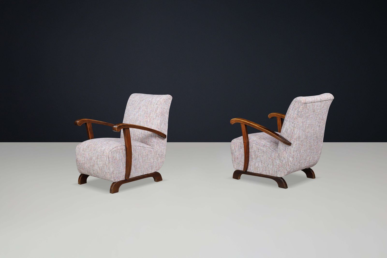 Art Deco Lounge Chairs In Patinated Beechwood And Multicolor Fabric, Cz 1940s photo 3498.0