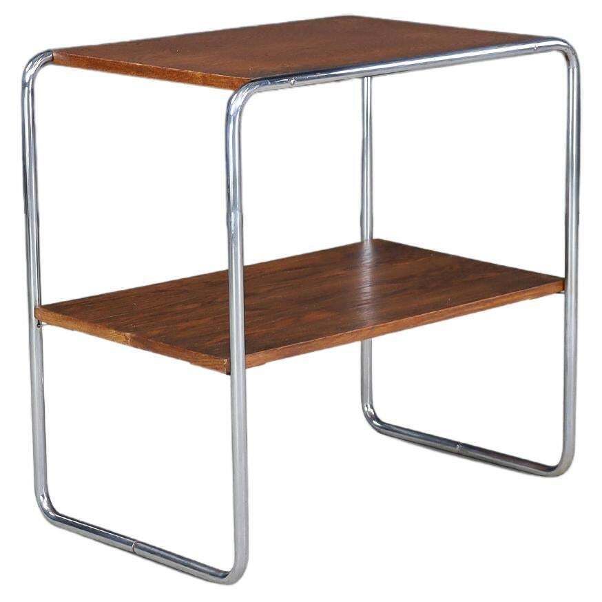 Bauhaus Tubular Steel Wood Console Table, Model B12 By Marcel Breuer For Thonet