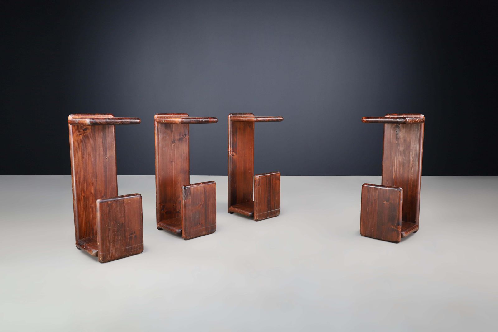 Set Of Four Solid Pine Bar Stools Or Benches, The Netherlands, 1970s photo furniture