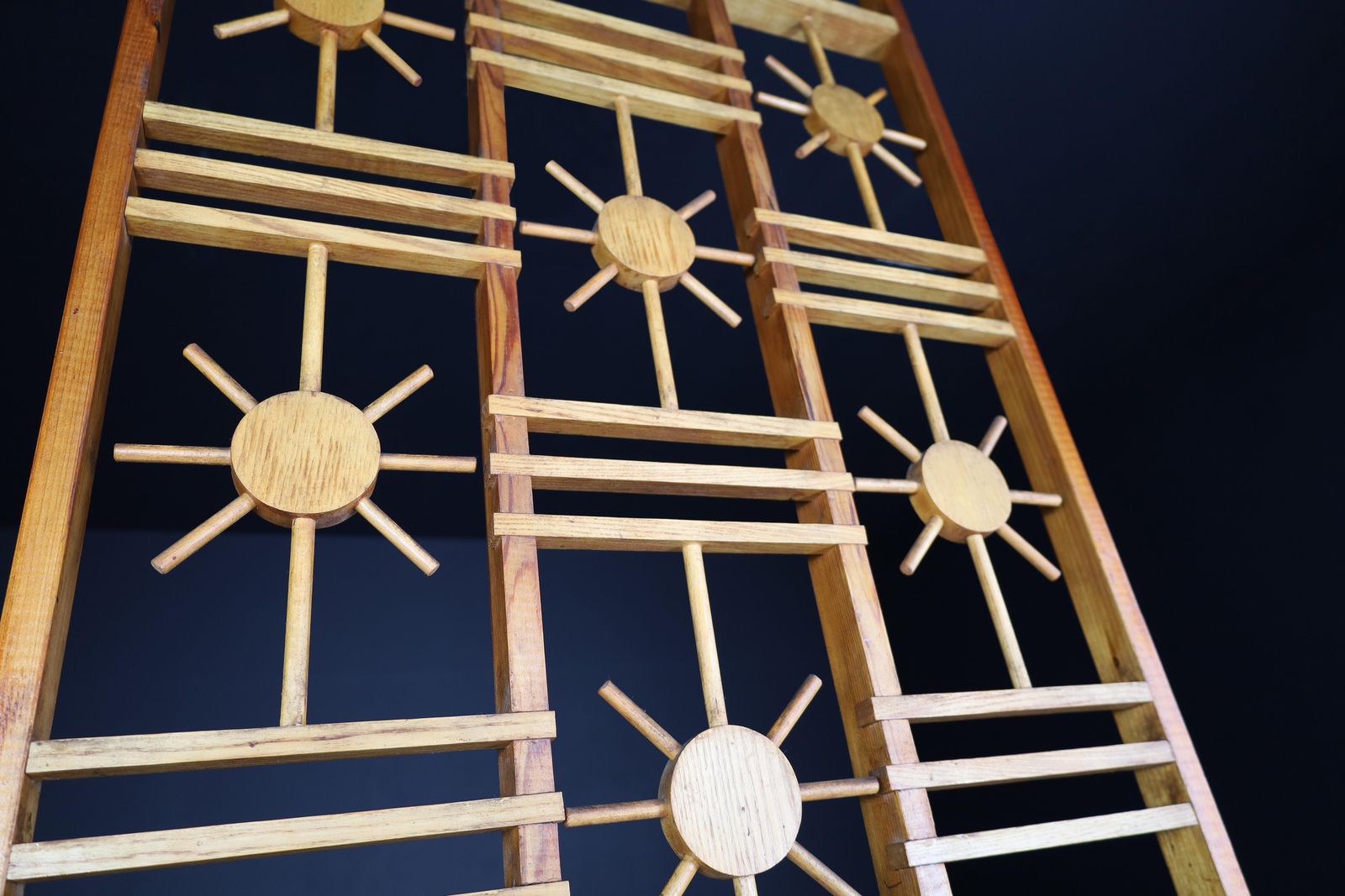 French Pine Room Divider With Sunburst Accents, 1960s photo buy