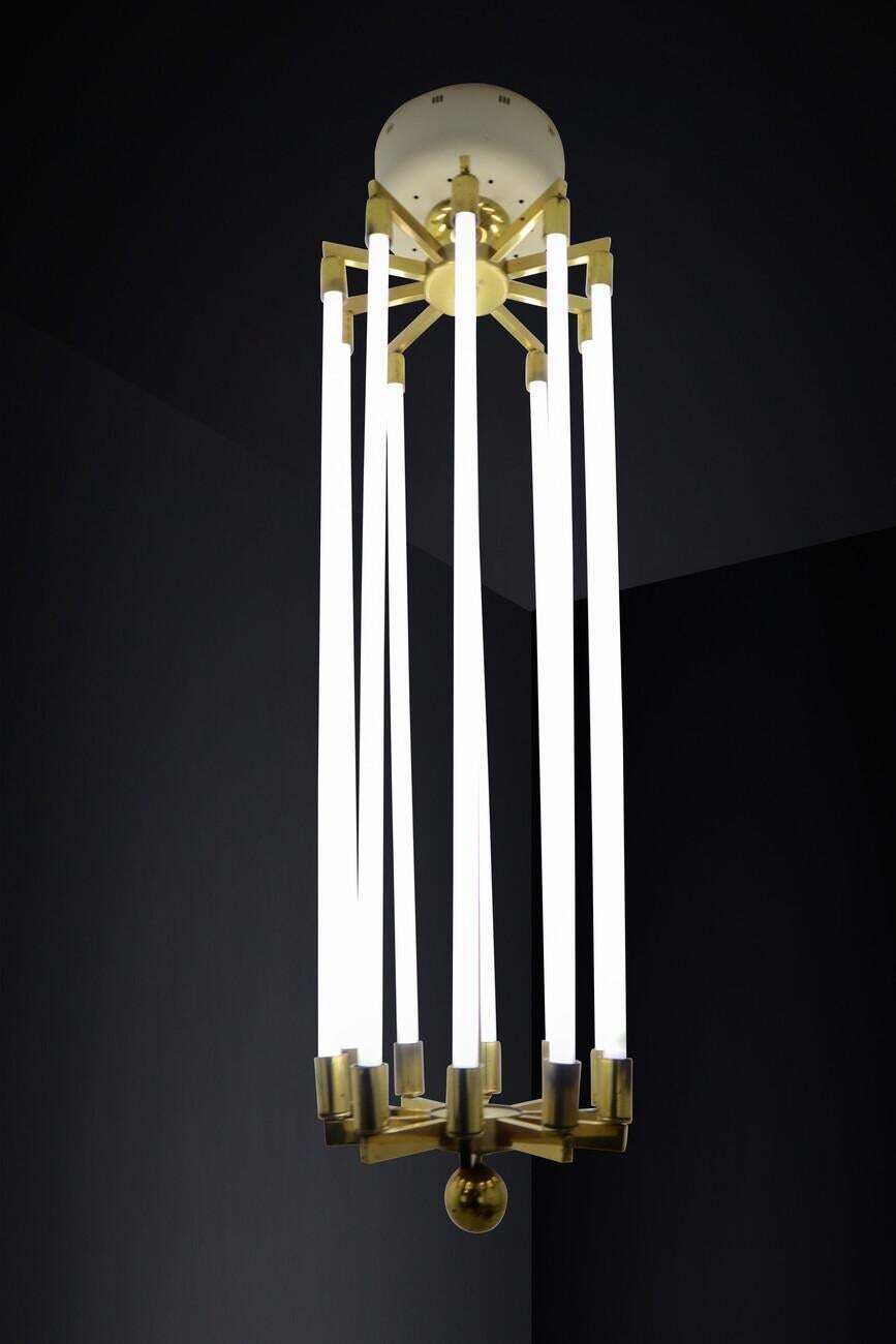 Large Brass Bauhaus Chandelier By Kaiser & Co., Germany, Circa 1940s photo furniture