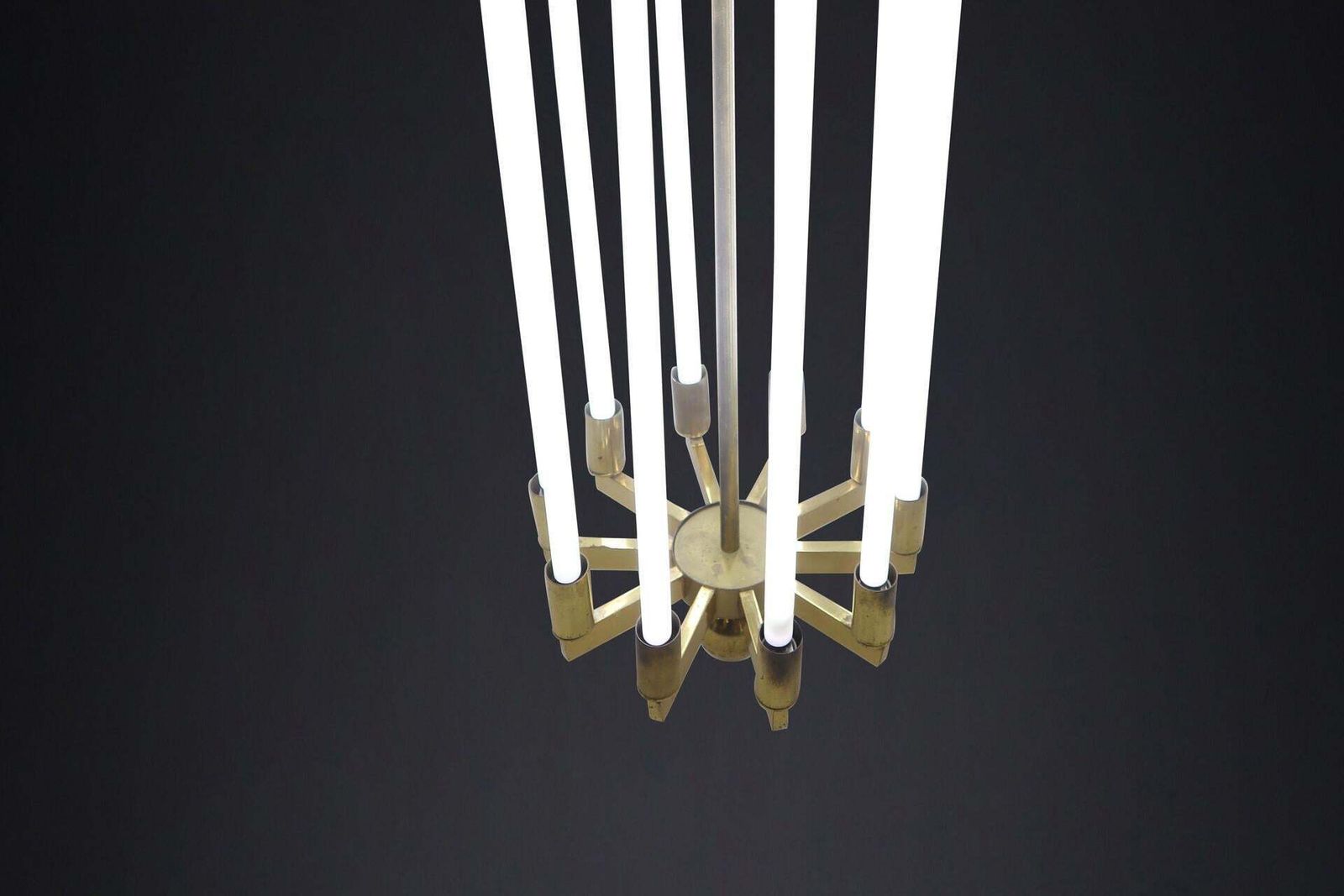 Large Brass Bauhaus Chandelier By Kaiser & Co., Germany, Circa 1940s photo Lighting