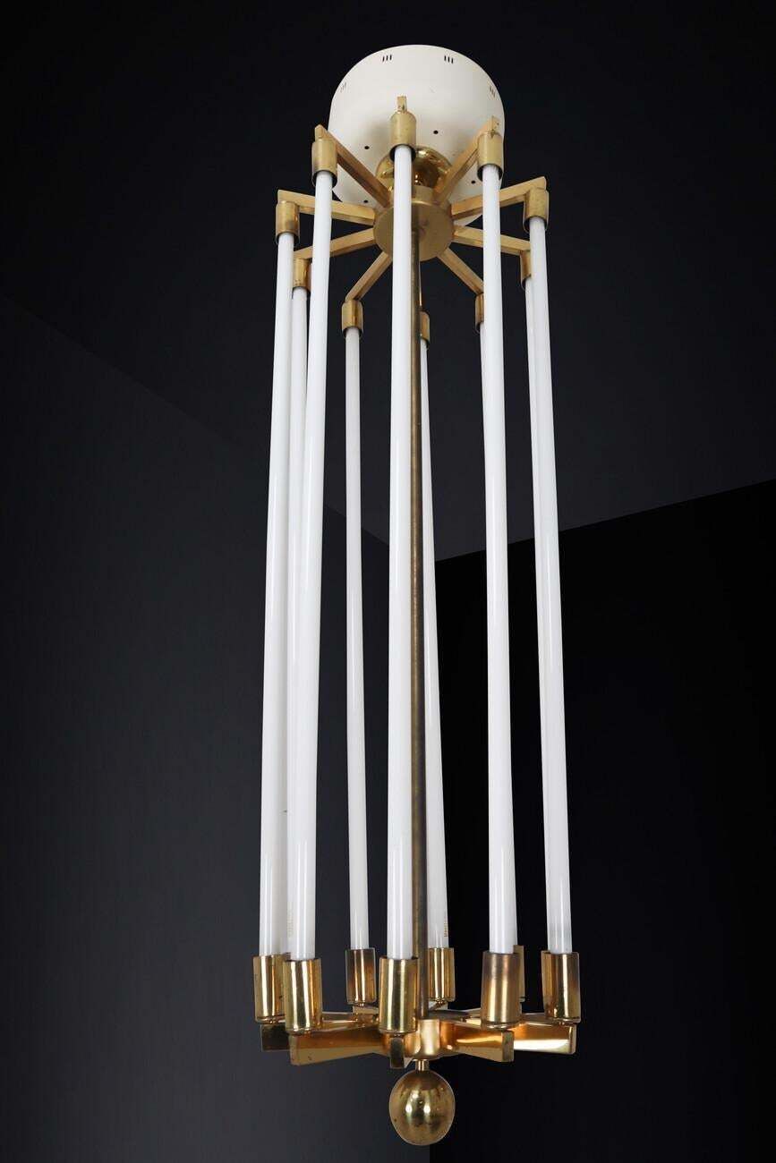 Large Brass Bauhaus Chandelier By Kaiser & Co., Germany, Circa 1940s photo buy
