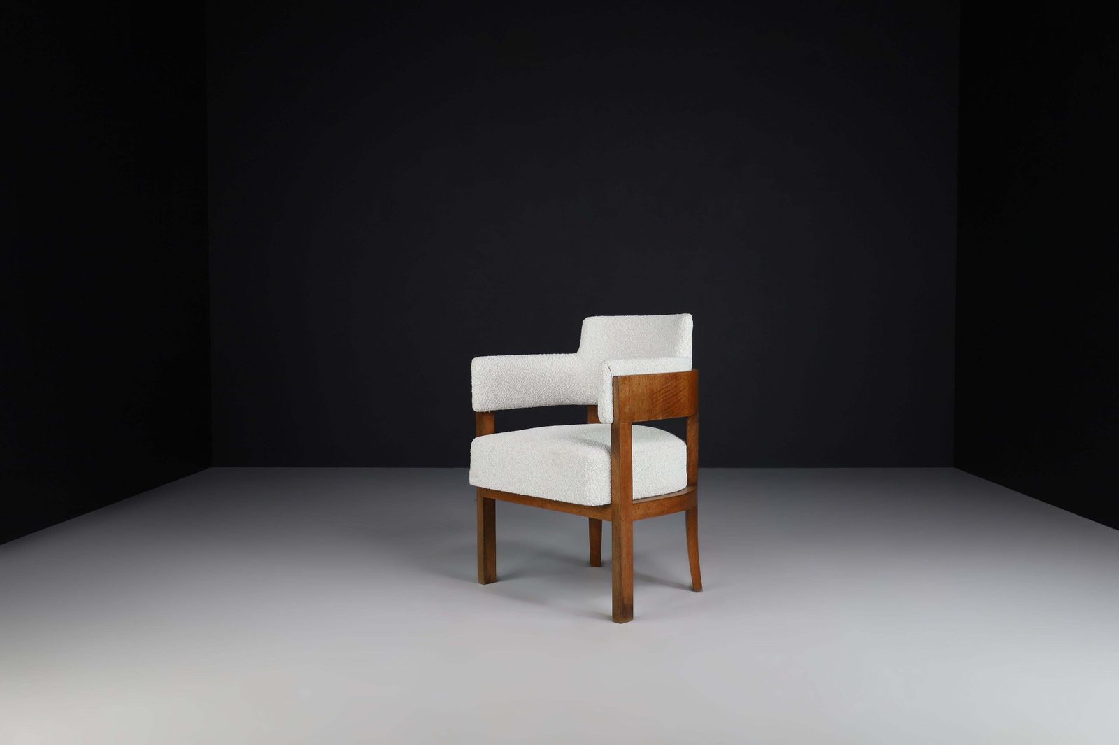 Art Deco Armchair In Bouclé Upholstery, Walnut, Prague, 1930s photo furniture
