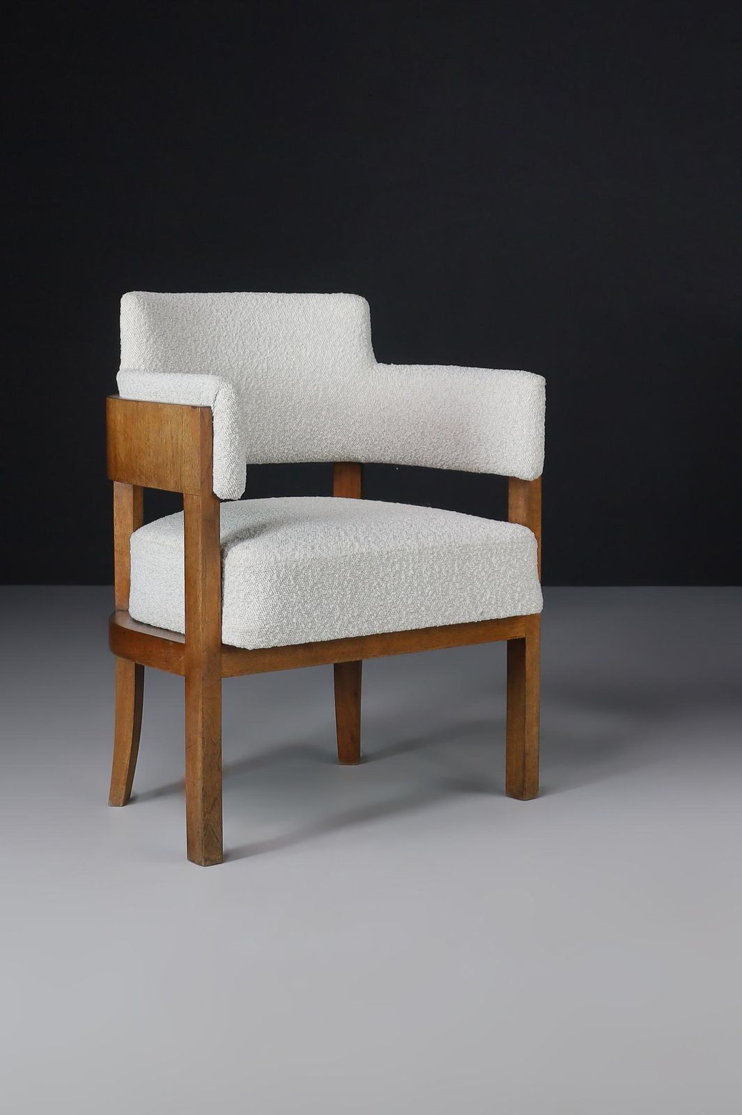 Art Deco Armchair In Bouclé Upholstery, Walnut, Prague, 1930s photo 2240.0