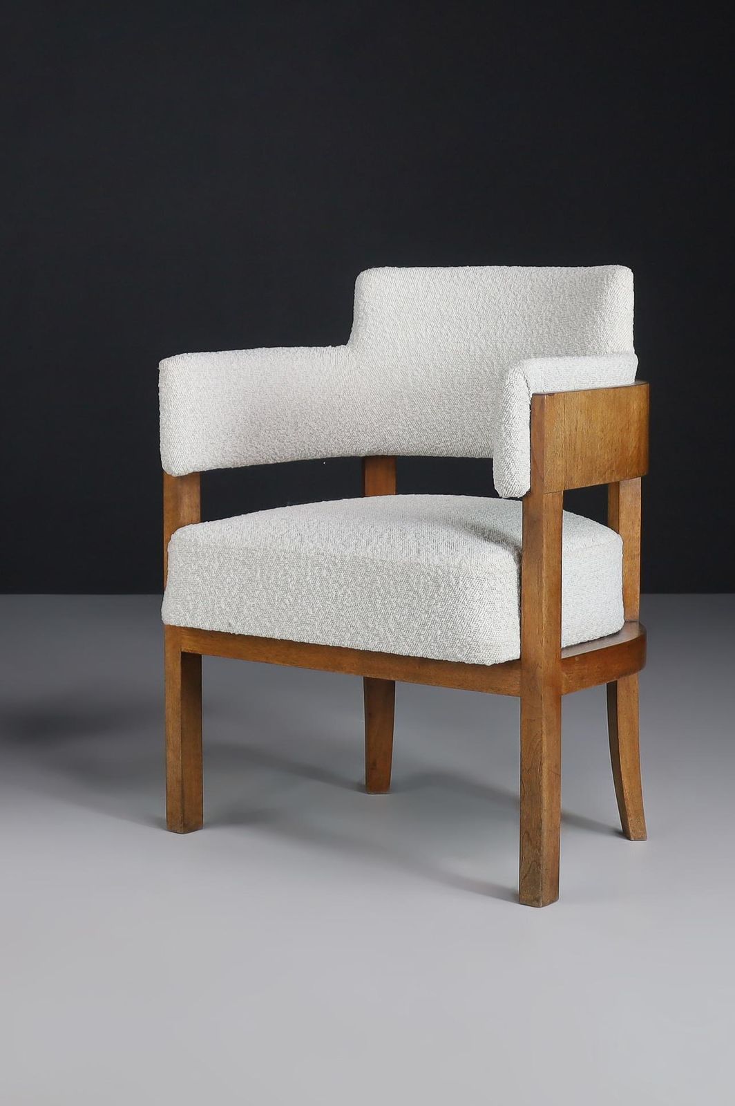 Art Deco Armchair In Bouclé Upholstery, Walnut, Prague, 1930s photo vinterior