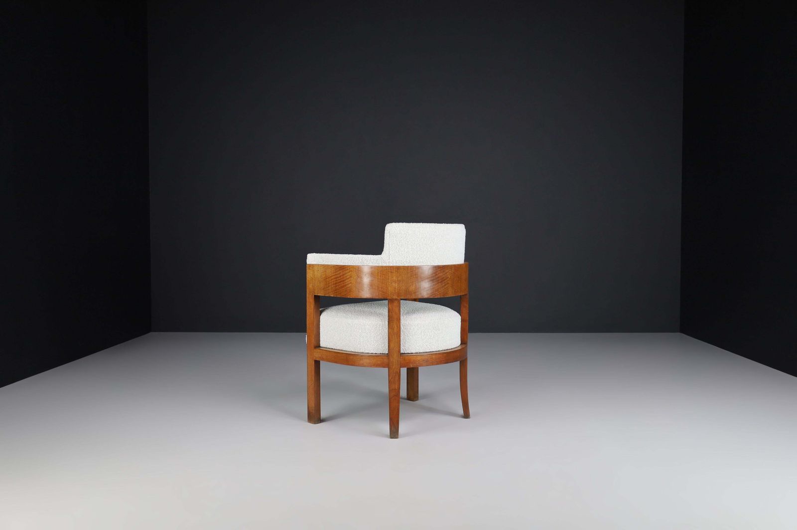 Art Deco Armchair In Bouclé Upholstery, Walnut, Prague, 1930s photo vintage