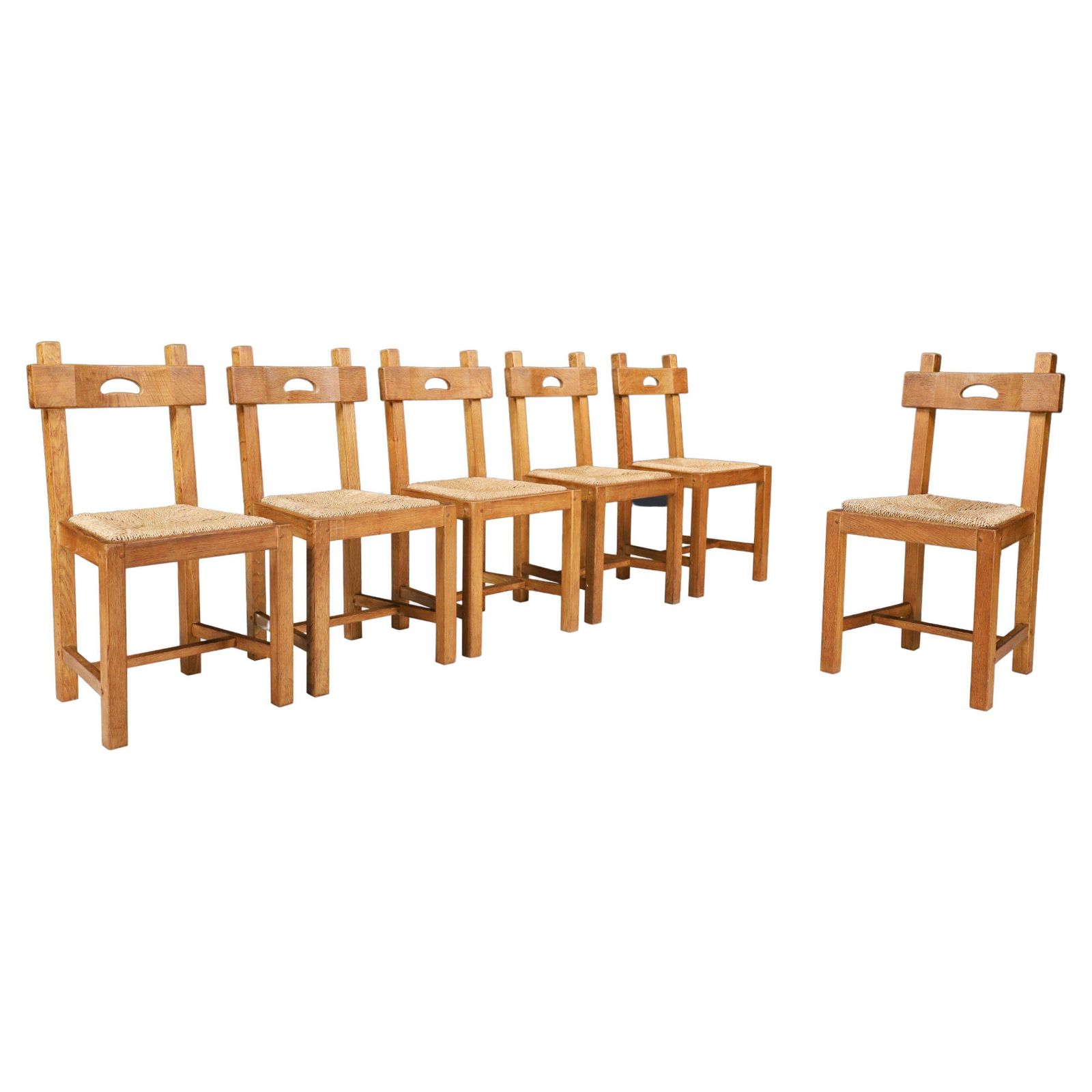 Butralist Dining Chairs In Oak And Rush, France, 1960s