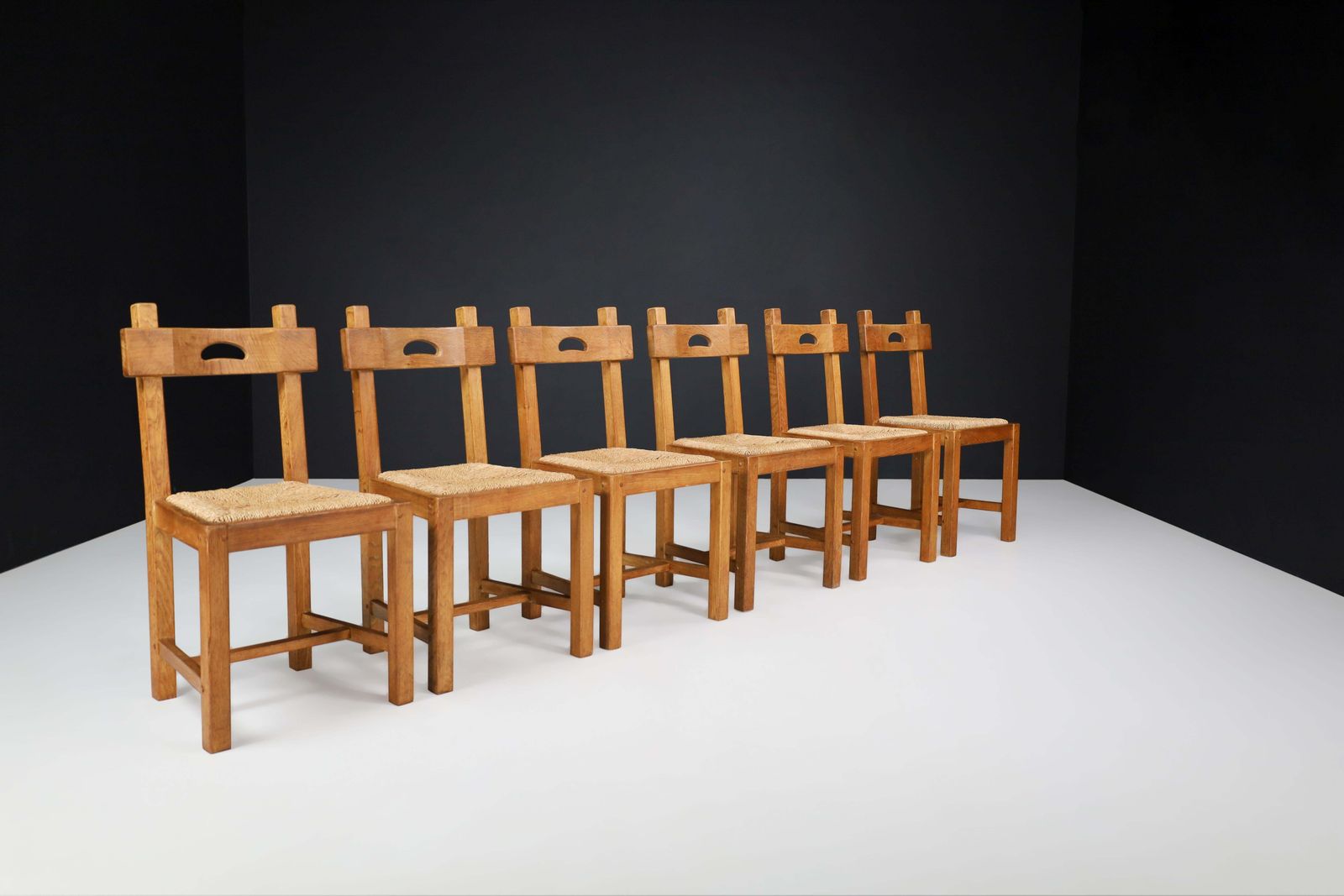 Butralist Dining Chairs In Oak And Rush, France, 1960s photo for sale