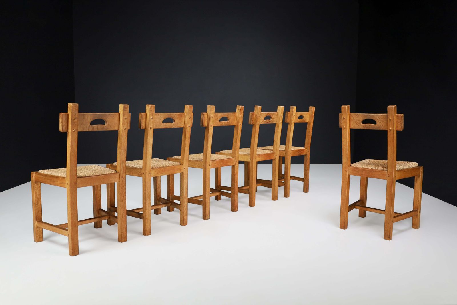 Butralist Dining Chairs In Oak And Rush, France, 1960s photo 3000.0