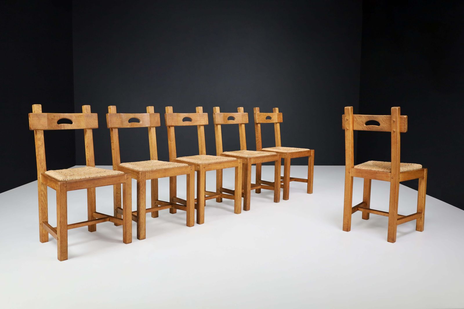 Butralist Dining Chairs In Oak And Rush, France, 1960s photo vinterior