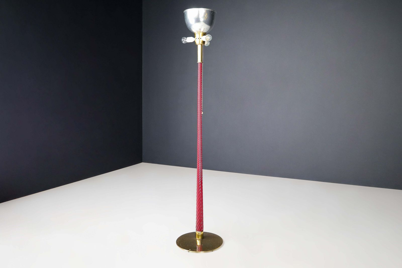 J.T. Kalmar Floor Lamp In Brass And Ruby Glass Rod, Austria, 1960s photo Lighting