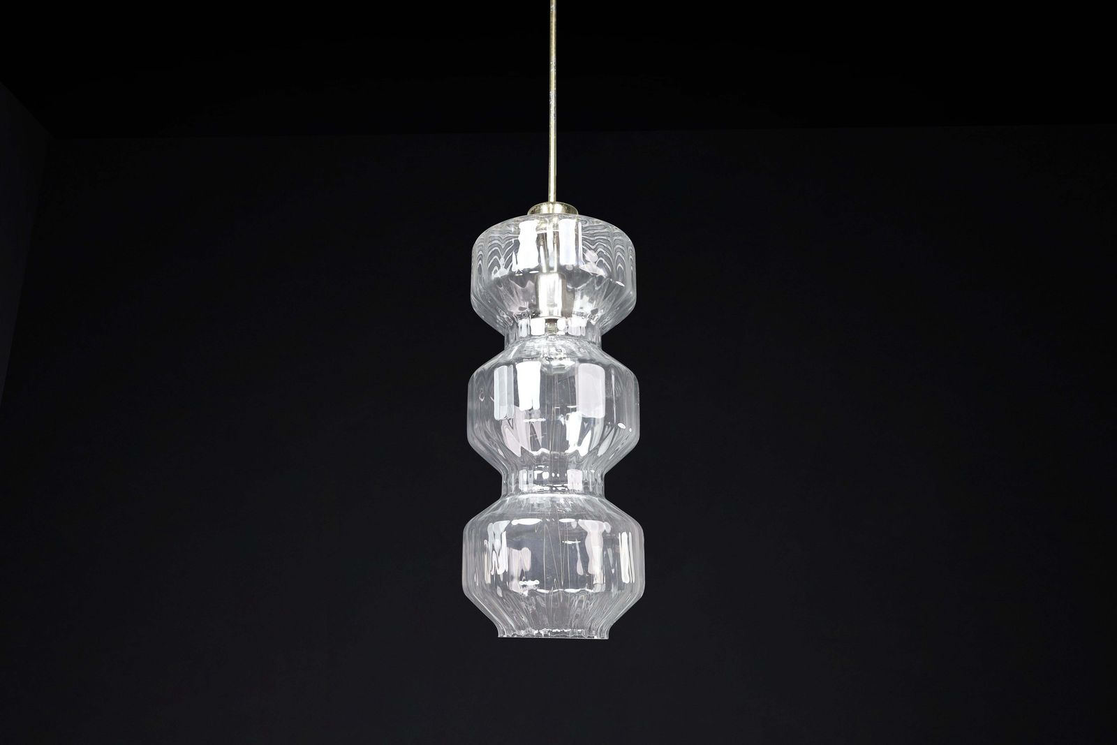 Mid Century Modern Glass And Brass Pendants, Bohemia, Czechoslovakia, 1970s photo Lighting