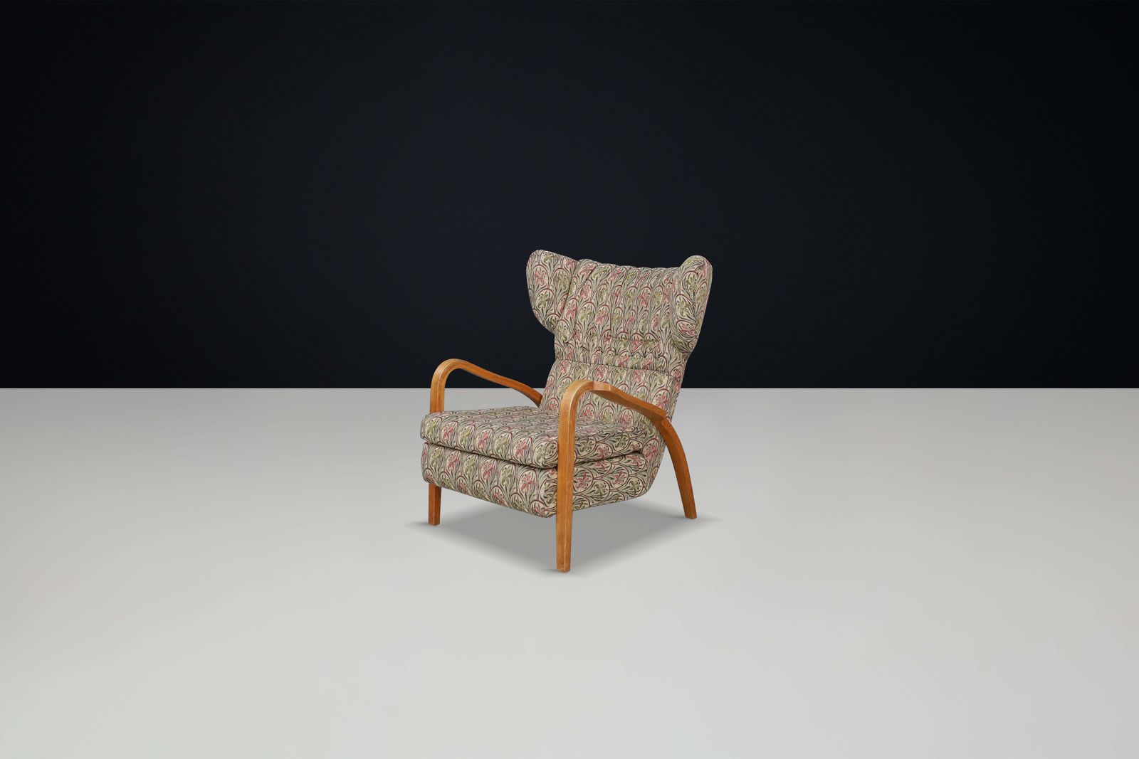 Jan Vanek Wingback Chair In Oak Bentwood And Original Upholstery – Prague, 1940s photo furniture