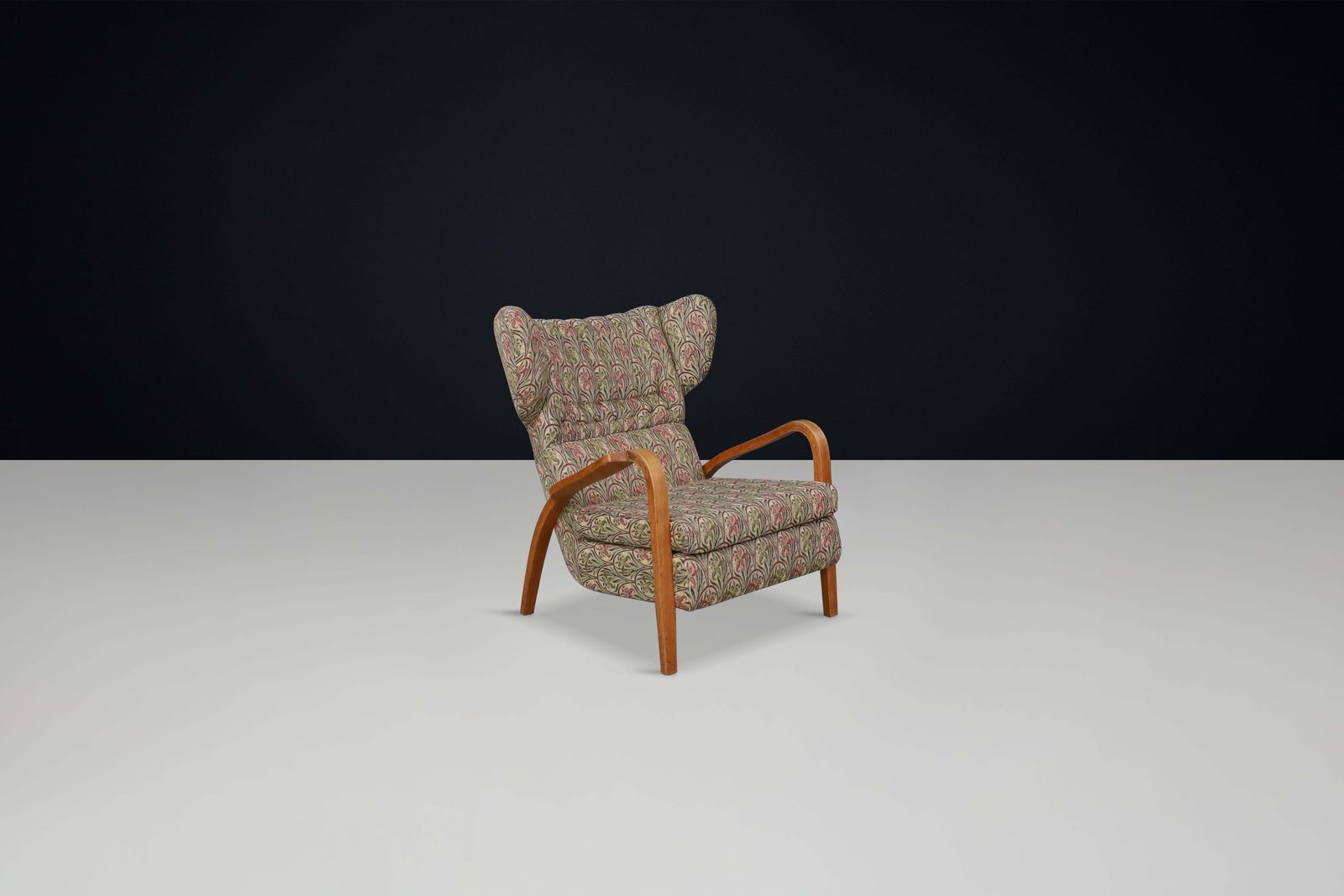 Jan Vanek Wingback Chair In Oak Bentwood And Original Upholstery – Prague, 1940s photo Furniture