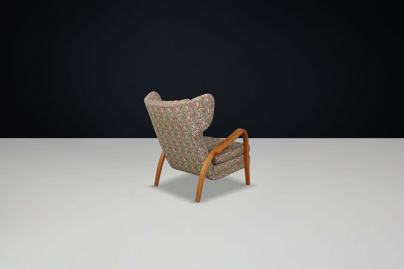 Jan Vanek Wingback Chair In Oak Bentwood And Original Upholstery – Prague, 1940s photo vinterior