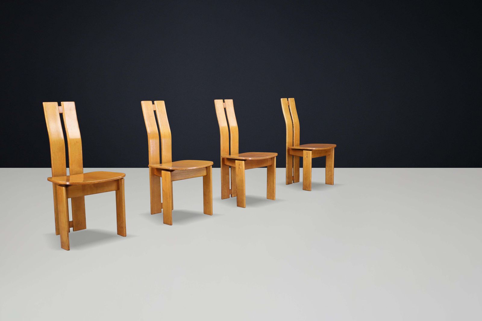 Set Of 16 Mid Century Modern Elmwood Highback Dining Chairs, France, 1970 photo Furniture