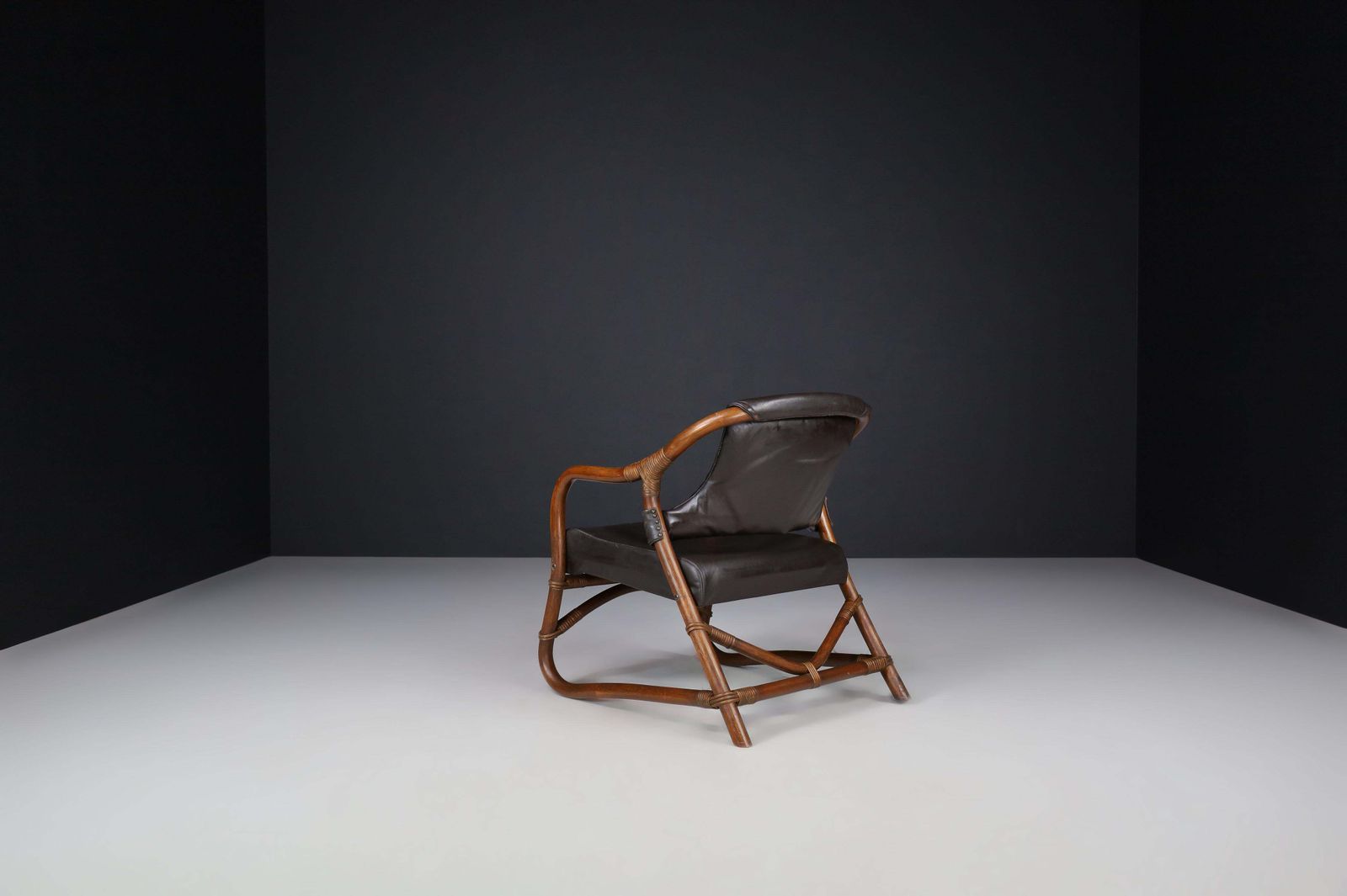 Pair Of "Manilla" Lounge Chairs In Bamboo And Leather By Horsnæs, 1960s Denmark photo Furniture