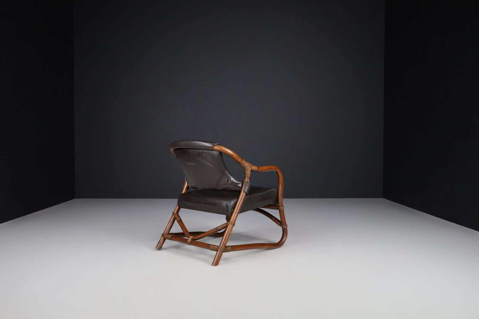 Pair Of "Manilla" Lounge Chairs In Bamboo And Leather By Horsnæs, 1960s Denmark photo 4267.0