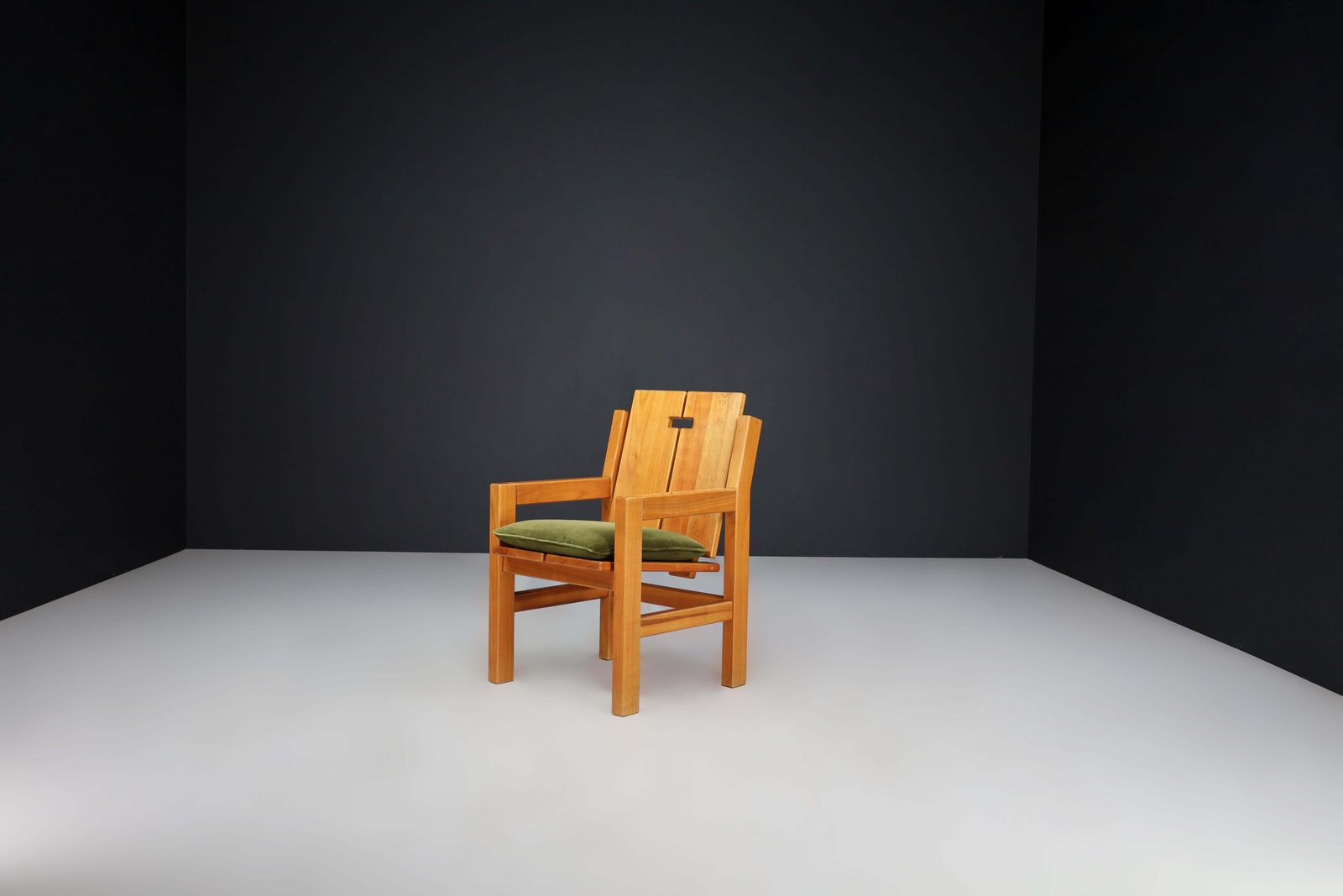 Mid Century Modern Elm Armchairs With Green Velvet Upholstery, France 1970s photo 1268.0