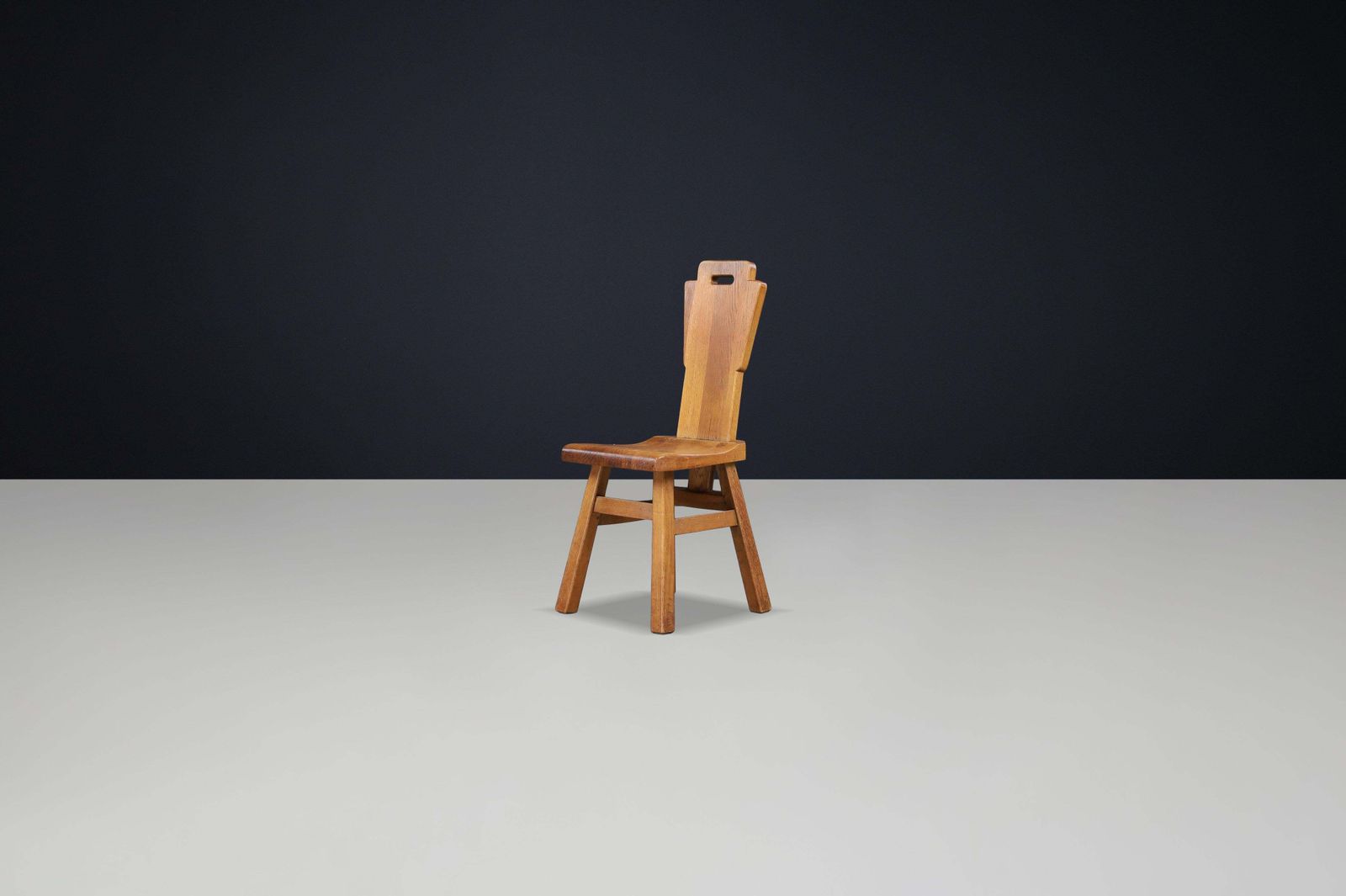 photo for sale Set Of Four Brutalist Oak Dining Chairs, Belgium, 1960s
