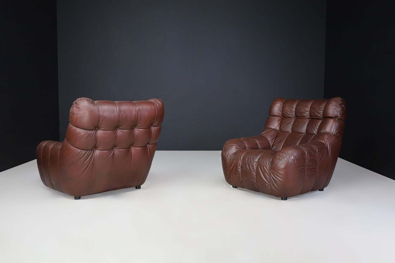 Pair Of Mid Century Modern Leather Lounge Chairs, France, 1970s photo Furniture