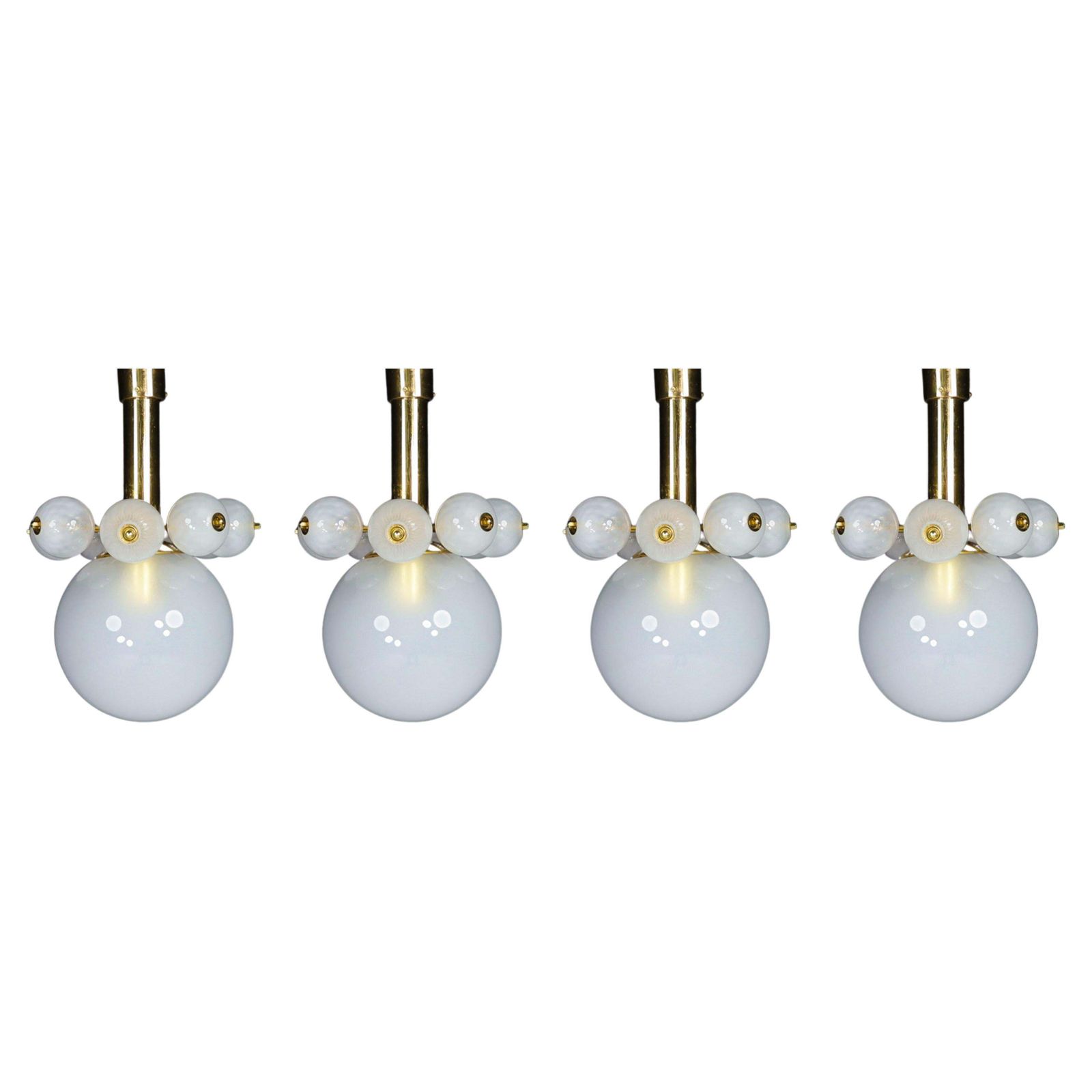 Large Set Chandeliers With Brass Fixture And Hand Blowed Frosted Glass Globes