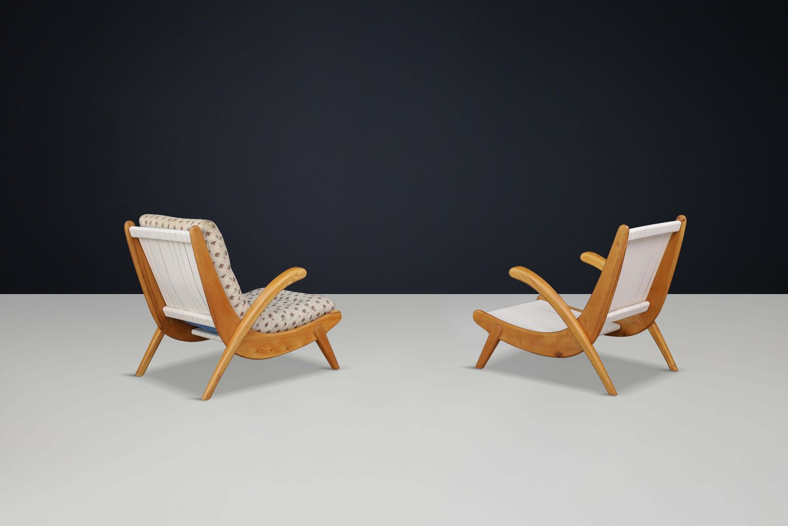 Jan Vanek's Curved Easy Chairs Curved Oak, Canvas And Original Upholstery 1950 photo 3507.0