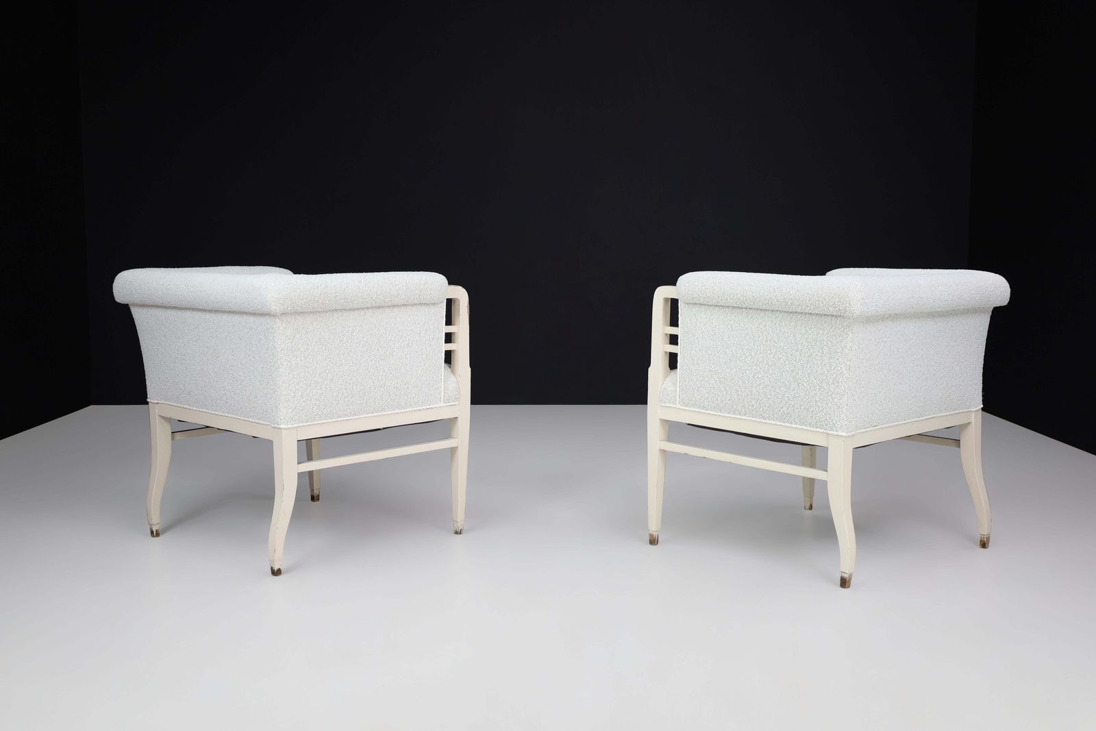 Large Pair Of Jugendstil Armchairs In Bouclé Upholstery , Austria, Circa 1910 photo vinterior