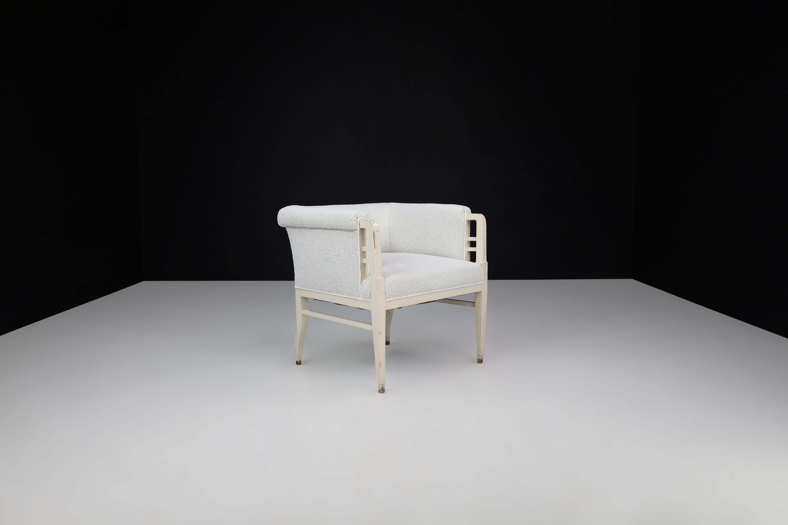 Furniture Large Pair Of Jugendstil Armchairs In Bouclé Upholstery , Austria, Circa 1910 photo