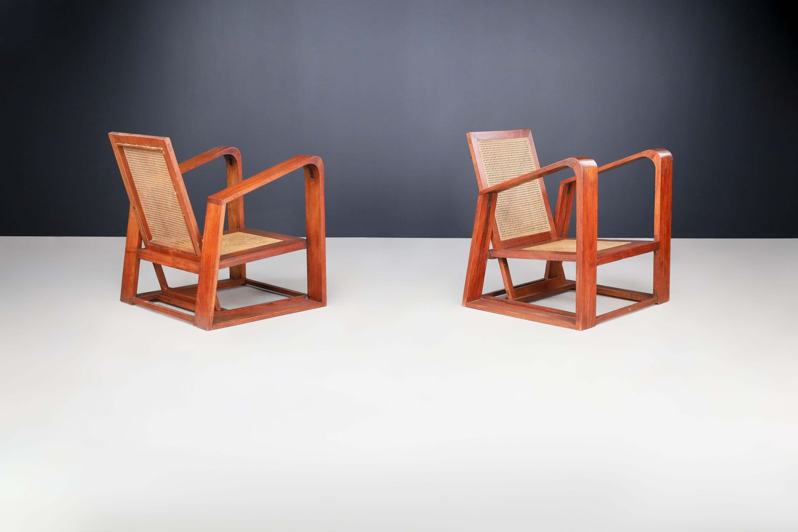 Mid Century Teak And Cane Lounge Chairs From France, 1950s photo 2785.0