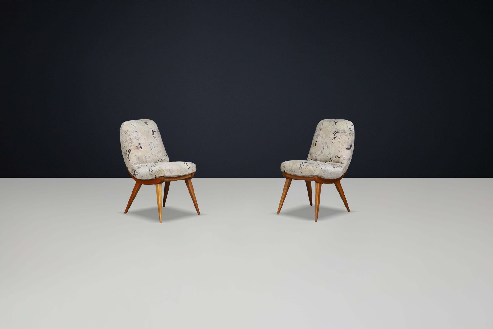 Pair Of Mid Century Modern Easy Chairs In Beech And Original Upholstery 1960s photo furniture
