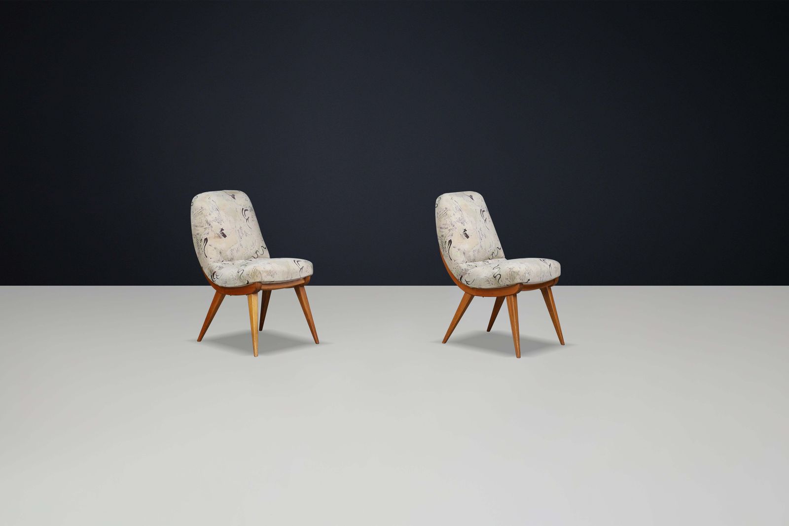 Pair Of Mid Century Modern Easy Chairs In Beech And Original Upholstery 1960s photo 2176.0