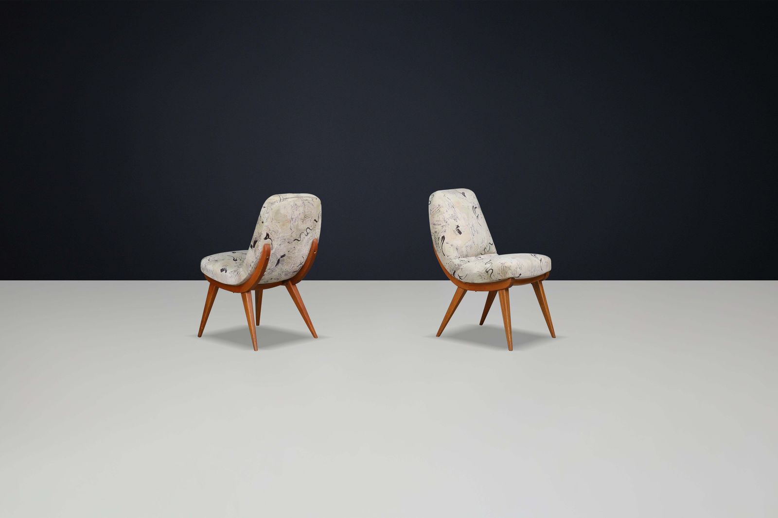 Pair Of Mid Century Modern Easy Chairs In Beech And Original Upholstery 1960s photo vinterior