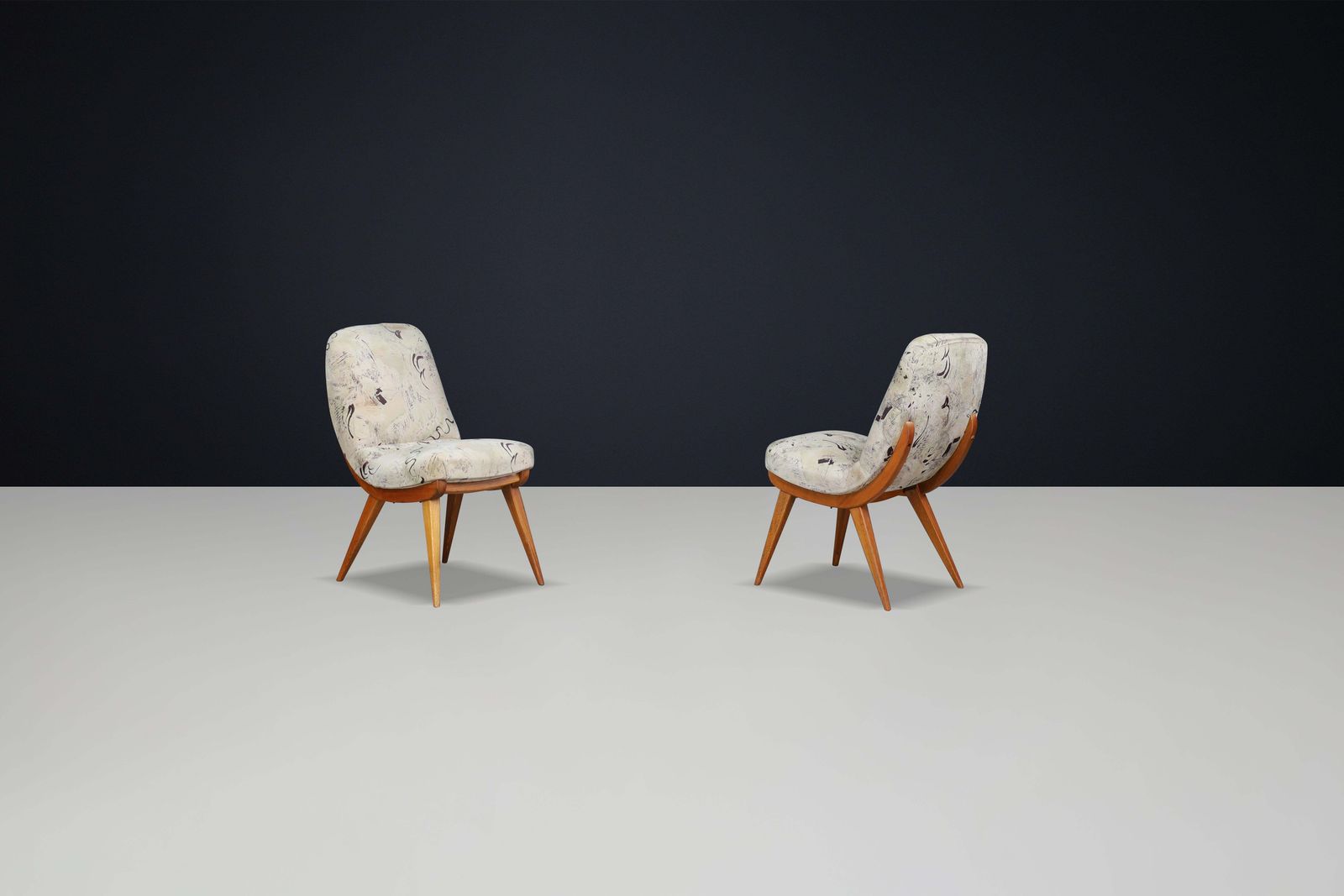 photo furniture Pair Of Mid Century Modern Easy Chairs In Beech And Original Upholstery 1960s
