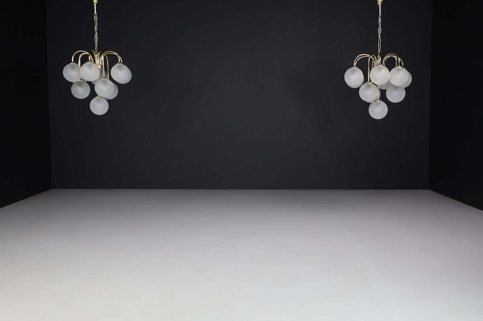Chandelier In Frosted Hand Blown Glass Globes & Brass, Italy, 1970s photo vinterior