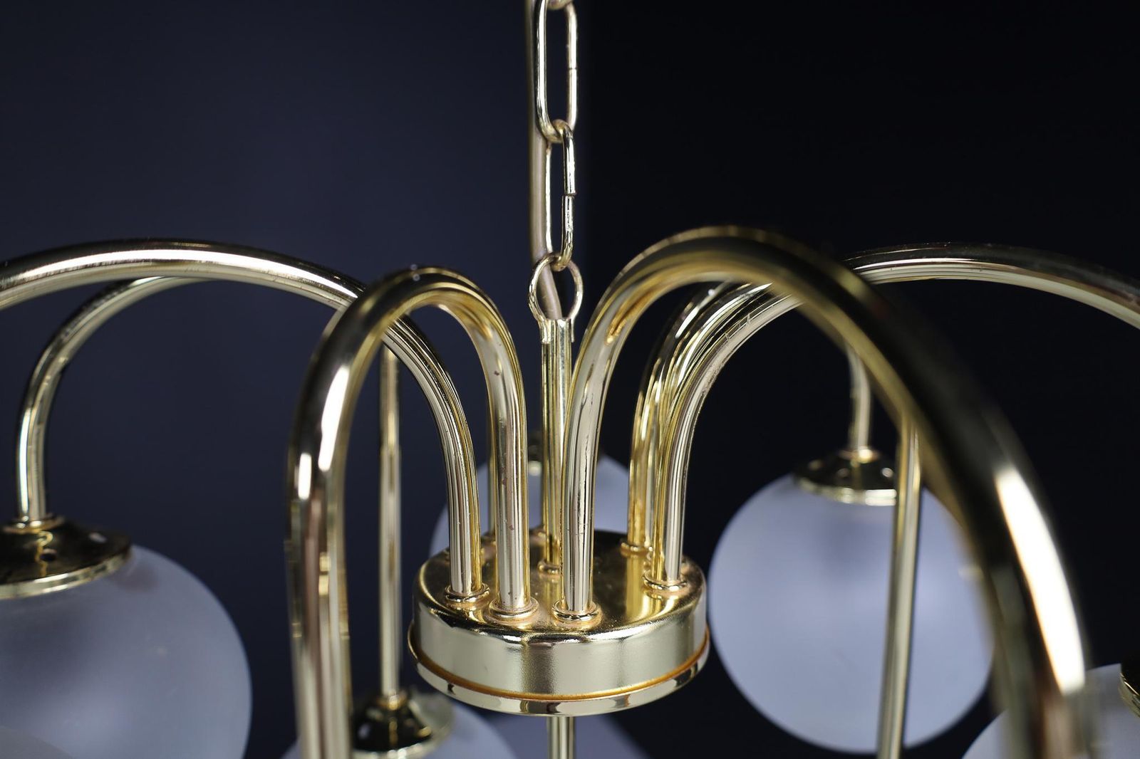 1557.0 Chandelier In Frosted Hand Blown Glass Globes & Brass, Italy, 1970s photo