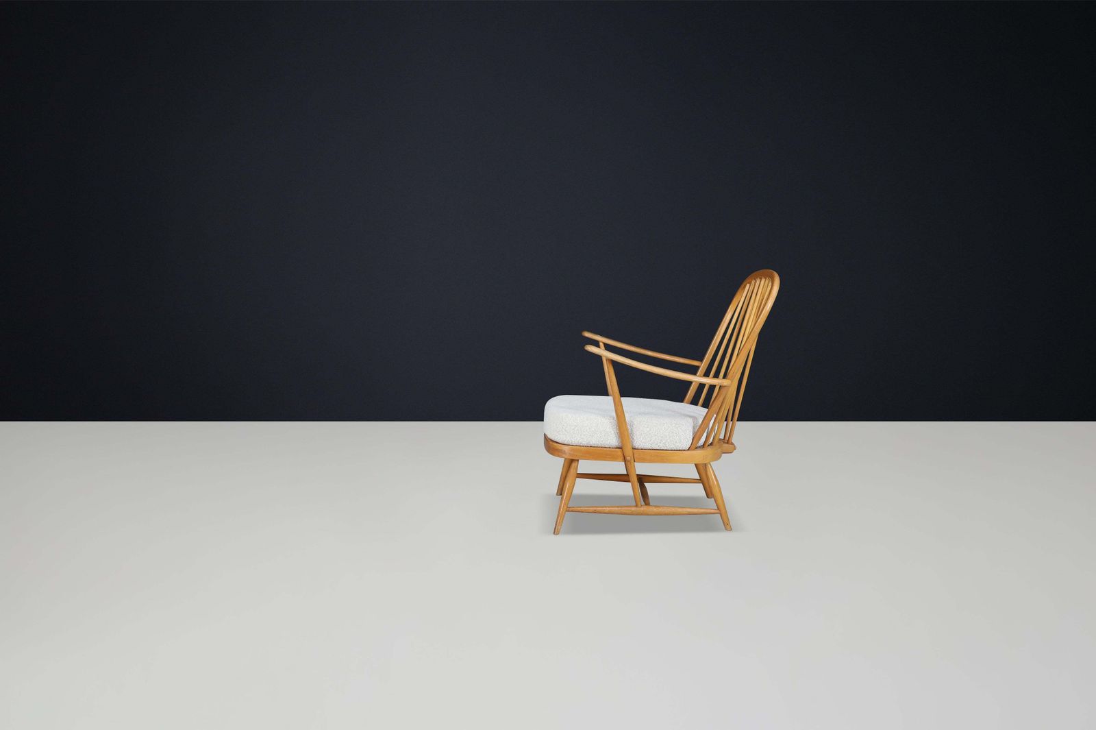 1960s Ercol Windsor Lounge Chair In Blonde Beech & Elm With New Bouclé Fabric photo vintage