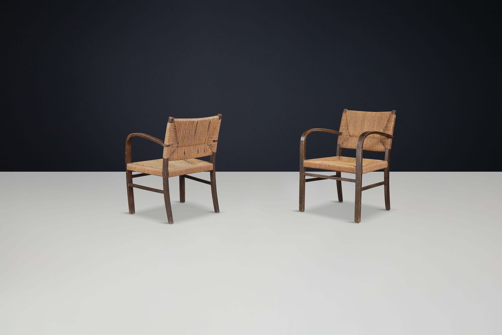 photo furniture Pair Of Bauhaus Beechwood & Rope Armchairs By Erich Dieckmann, Germany, 1930s