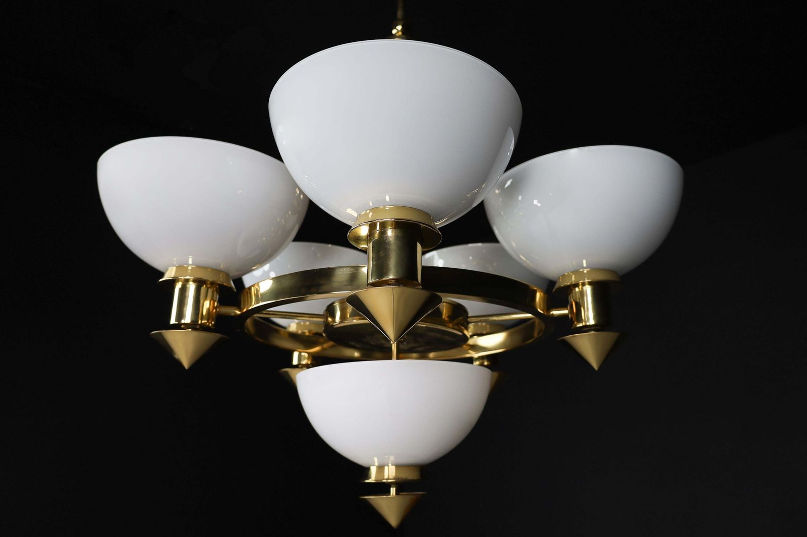 Sculptural Italian Chandelier In Brass & White Opaline Glass, 1970s 12 Available photo 3151.0