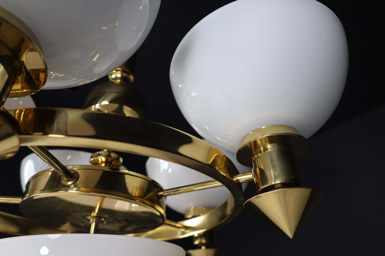 Sculptural Italian Chandelier In Brass & White Opaline Glass, 1970s 12 Available photo vinterior