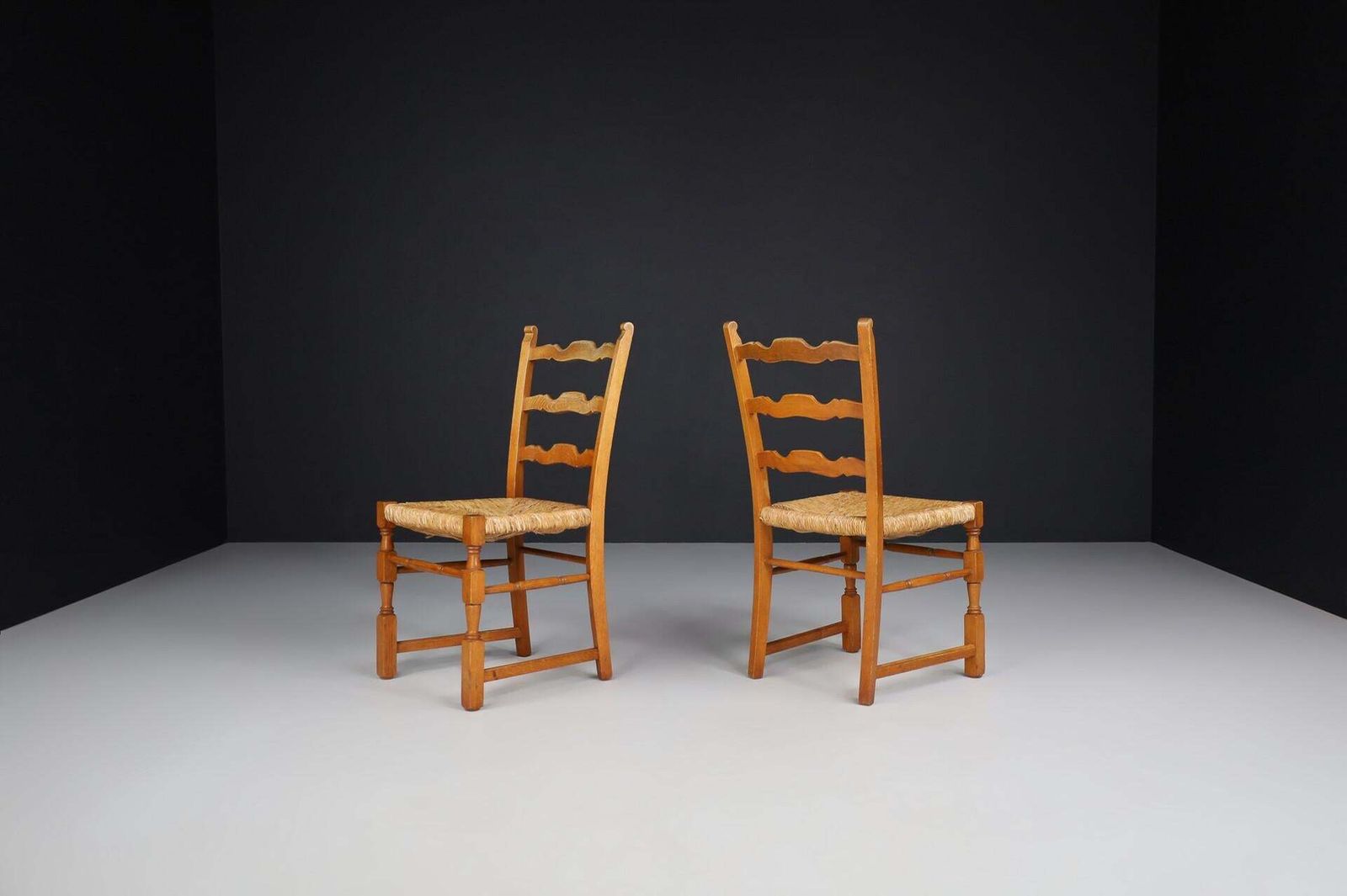 Pair Of French Provincial Oak And Rush Chairs, France, 1960s photo 2223.0