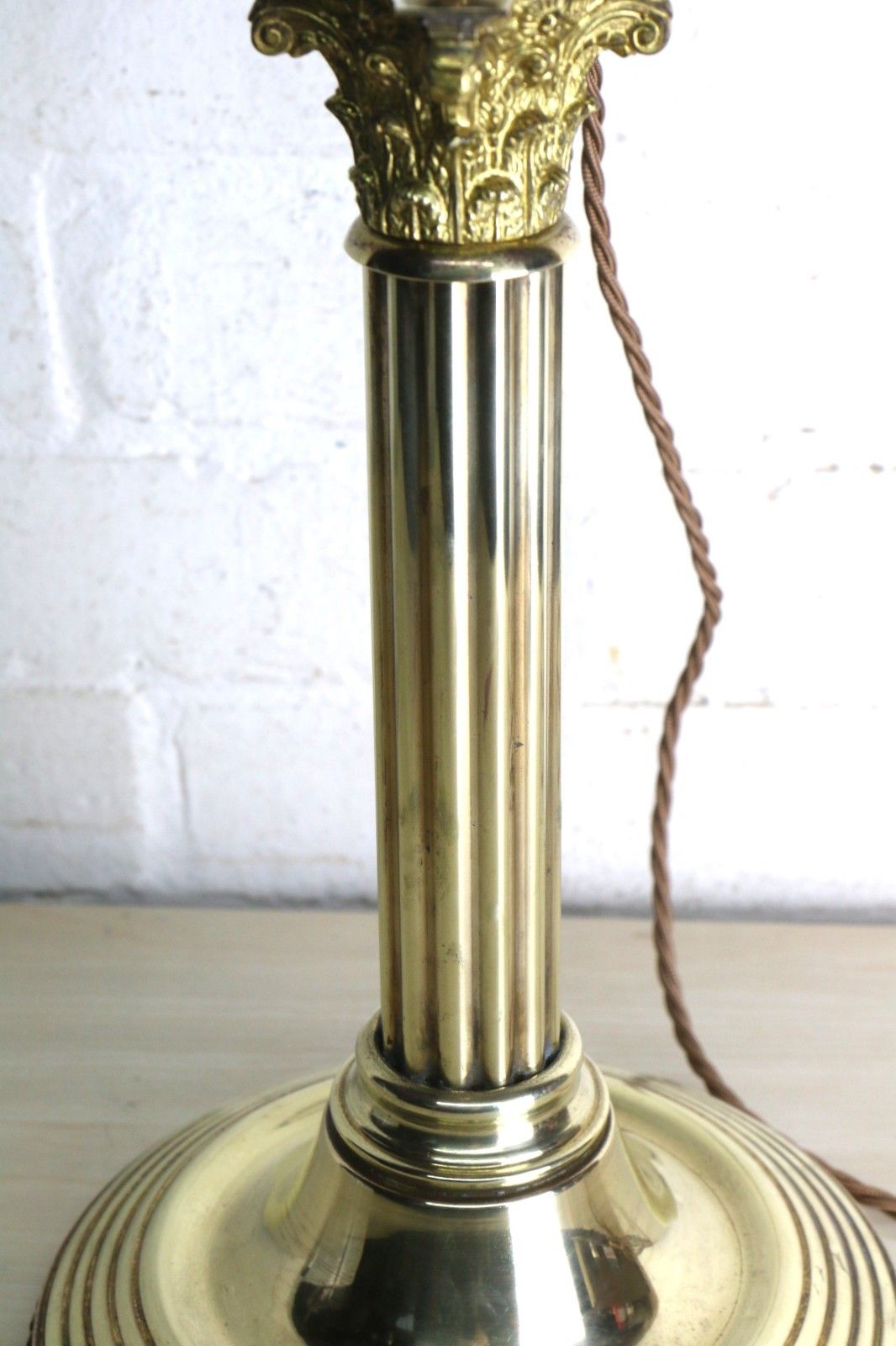 Table Lamp Corinthian Column Early 20th C. Brass Oil Lamp Conversion Round Base photo 135.0