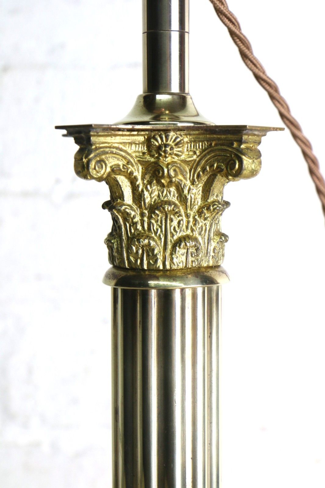 Table Lamp Corinthian Column Early 20th C. Brass Oil Lamp Conversion Round Base photo vintage