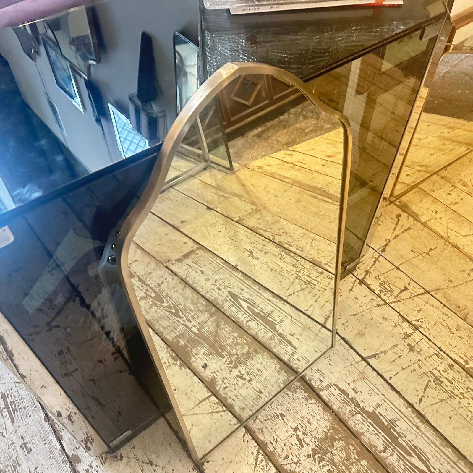 1950s Gio Ponti Style Mid Century Modern Brass Italian Wall Mirror photo for sale