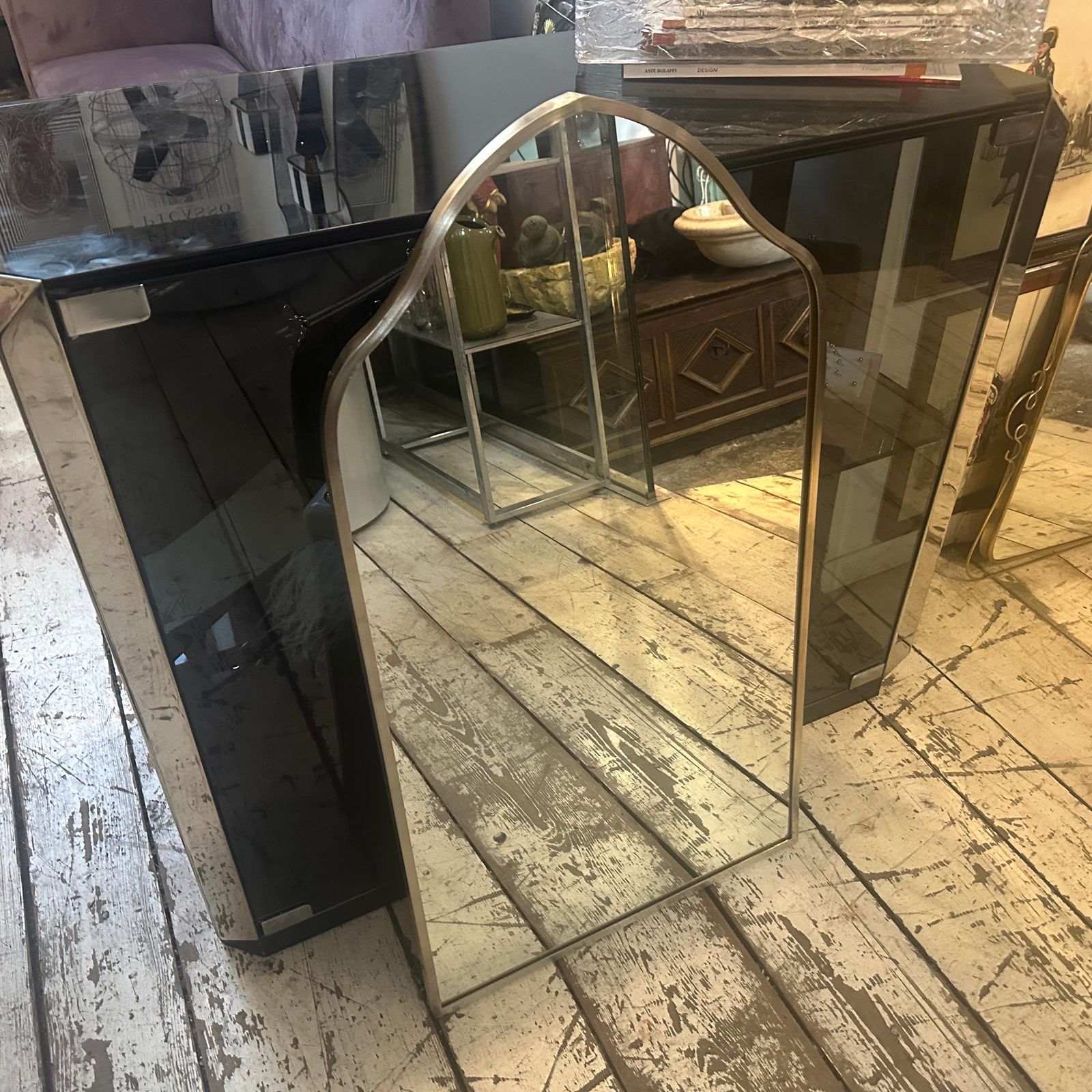 photo vinterior 1950s Gio Ponti Style Mid Century Modern Brass Italian Wall Mirror