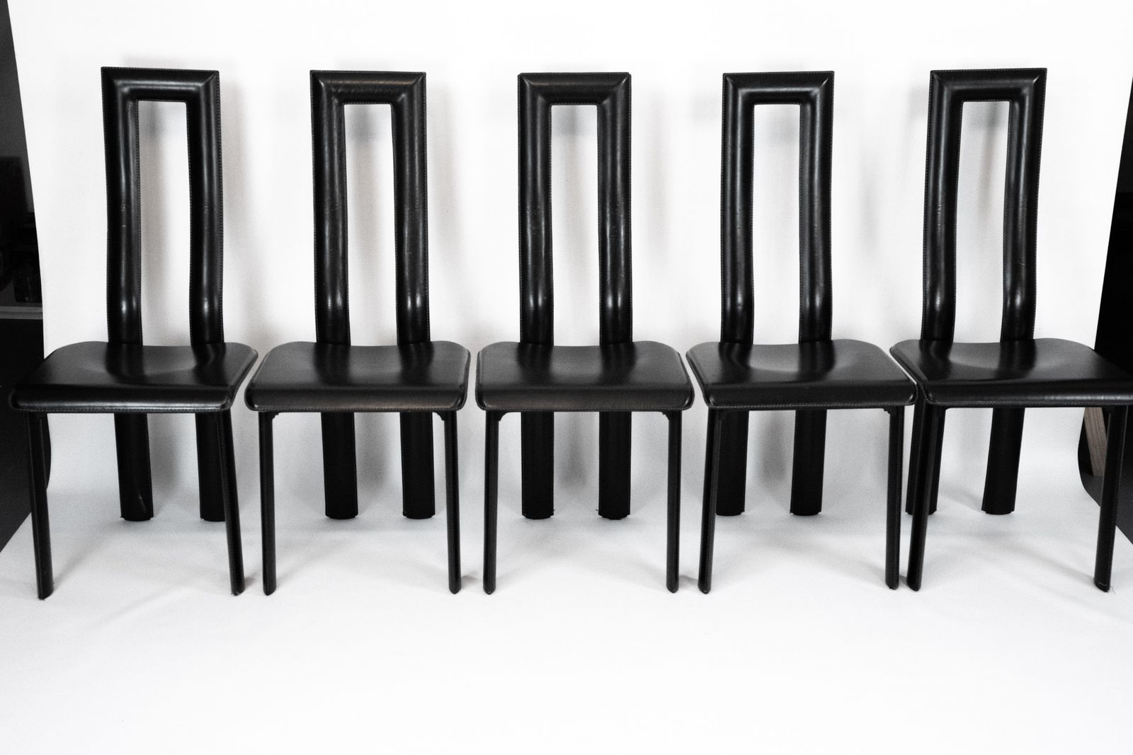 Postmodern Set Of Ten Leather Dining Chairs By Antonello Mosca For Ycami. Italy 1980s photo vintage