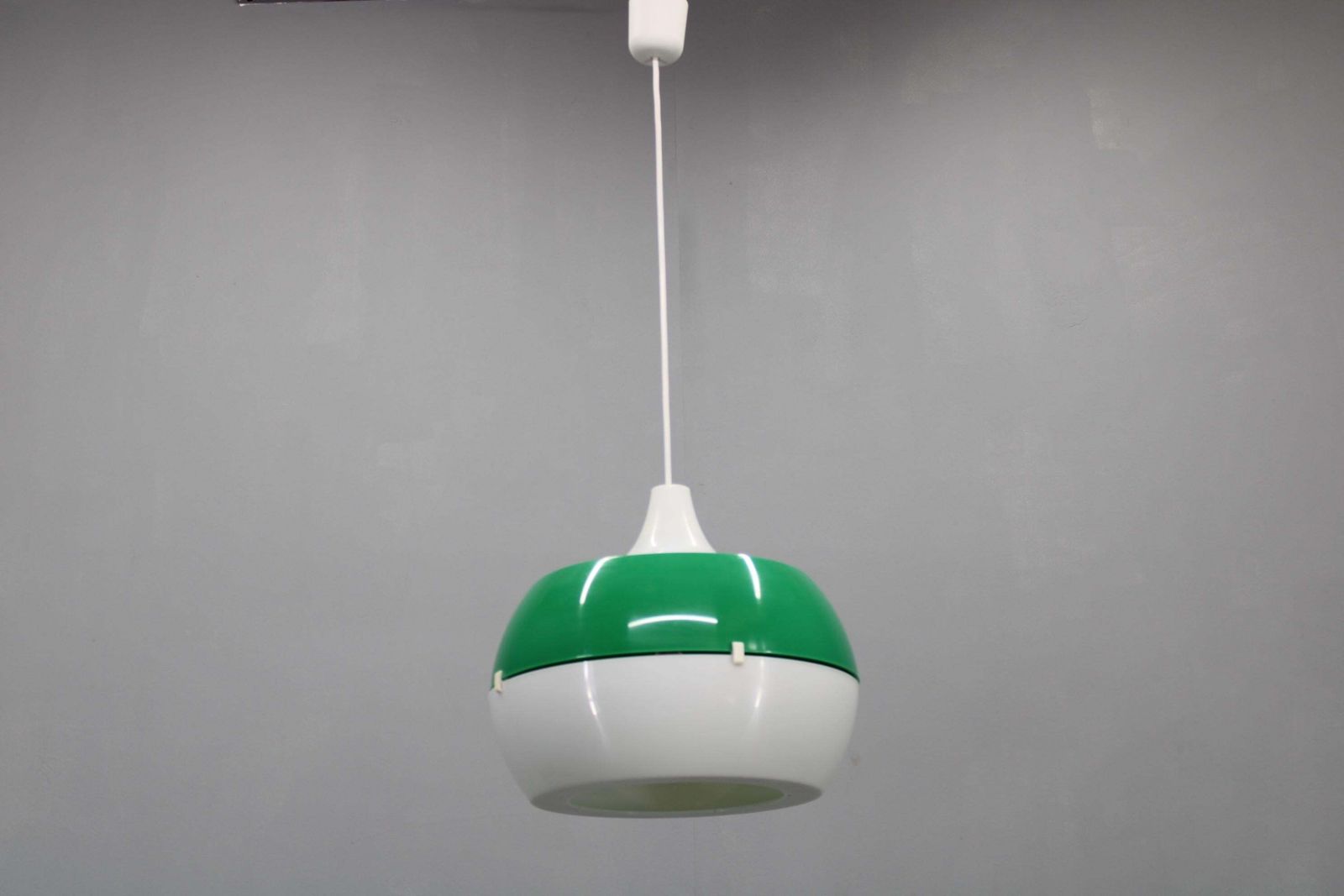 Vintage Italian Green And White Plastic Pendant Light, 1970s — Space Age Modern photo furniture