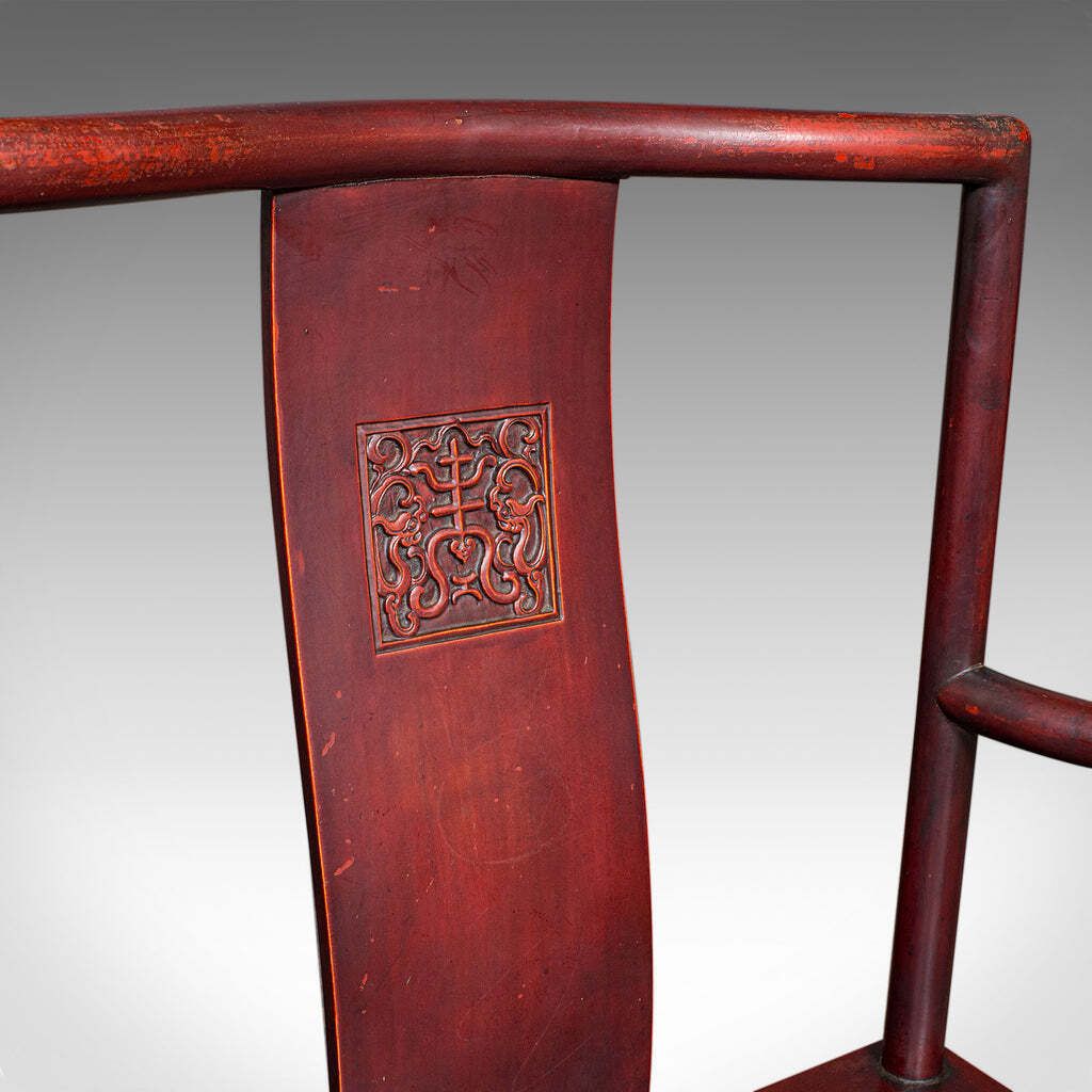 photo furniture Pair Of Antique Side Chairs, Oriental, Lacquered, Elbow Seats, Cane, Victorian